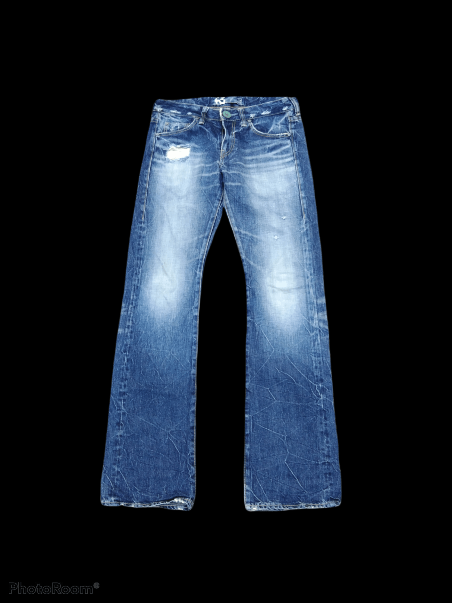 JAPANESE BRAND ZEN DiSTRESSED BOOCUT WASHED BLUE PANTS