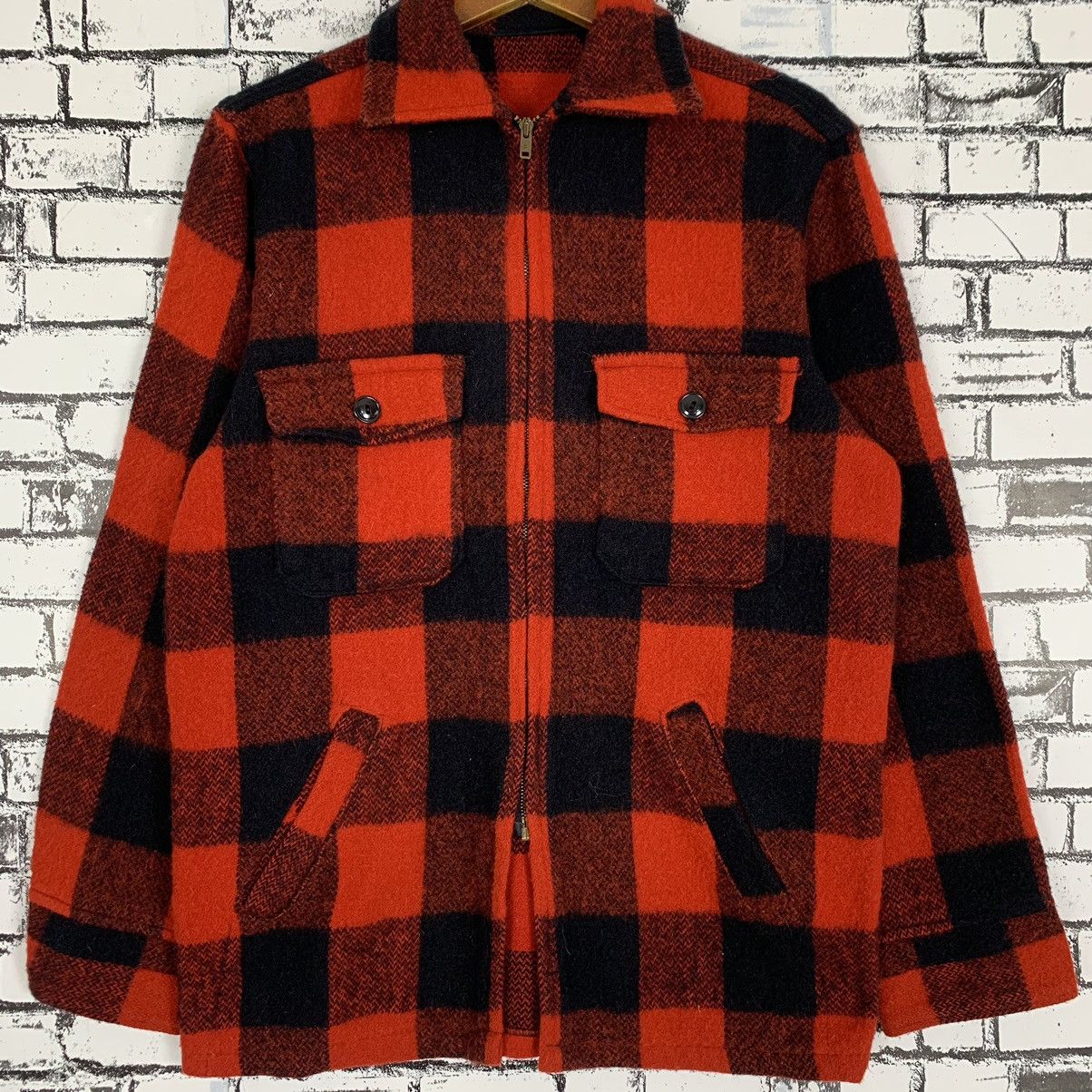 Vintage 60/70S VINTAGE RED CHECKED FLANEL ZIP SHIRT WOOL Size US M / EU 48-50 / 2 - 3 Thumbnail