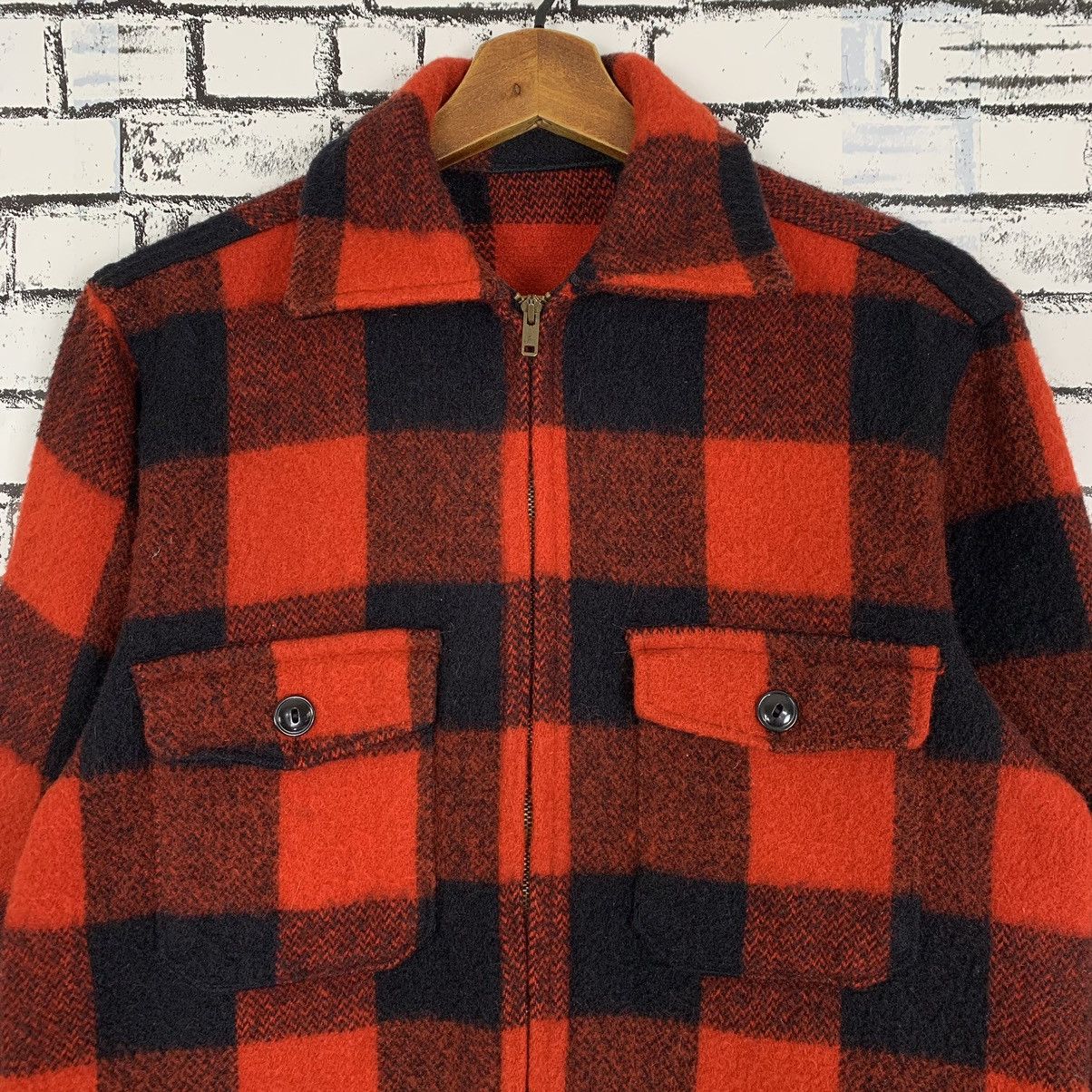 Vintage 60/70S VINTAGE RED CHECKED FLANEL ZIP SHIRT WOOL Size US M / EU 48-50 / 2 - 2 Thumbnail