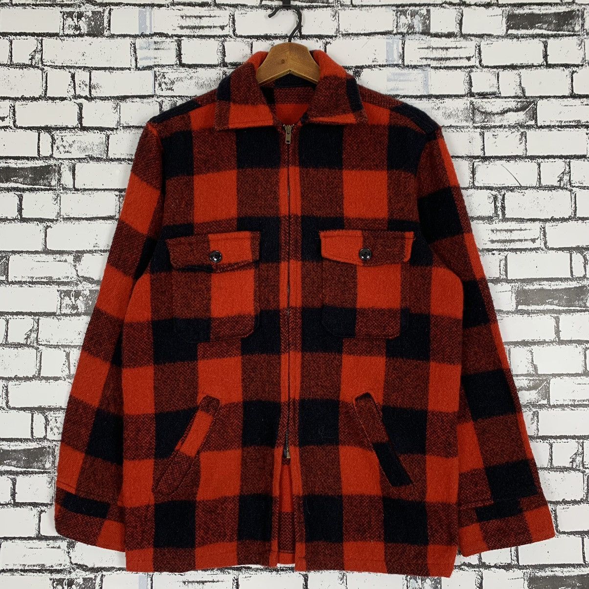 Vintage 60/70S VINTAGE RED CHECKED FLANEL ZIP SHIRT WOOL Size US M / EU 48-50 / 2 - 1 Thumbnail