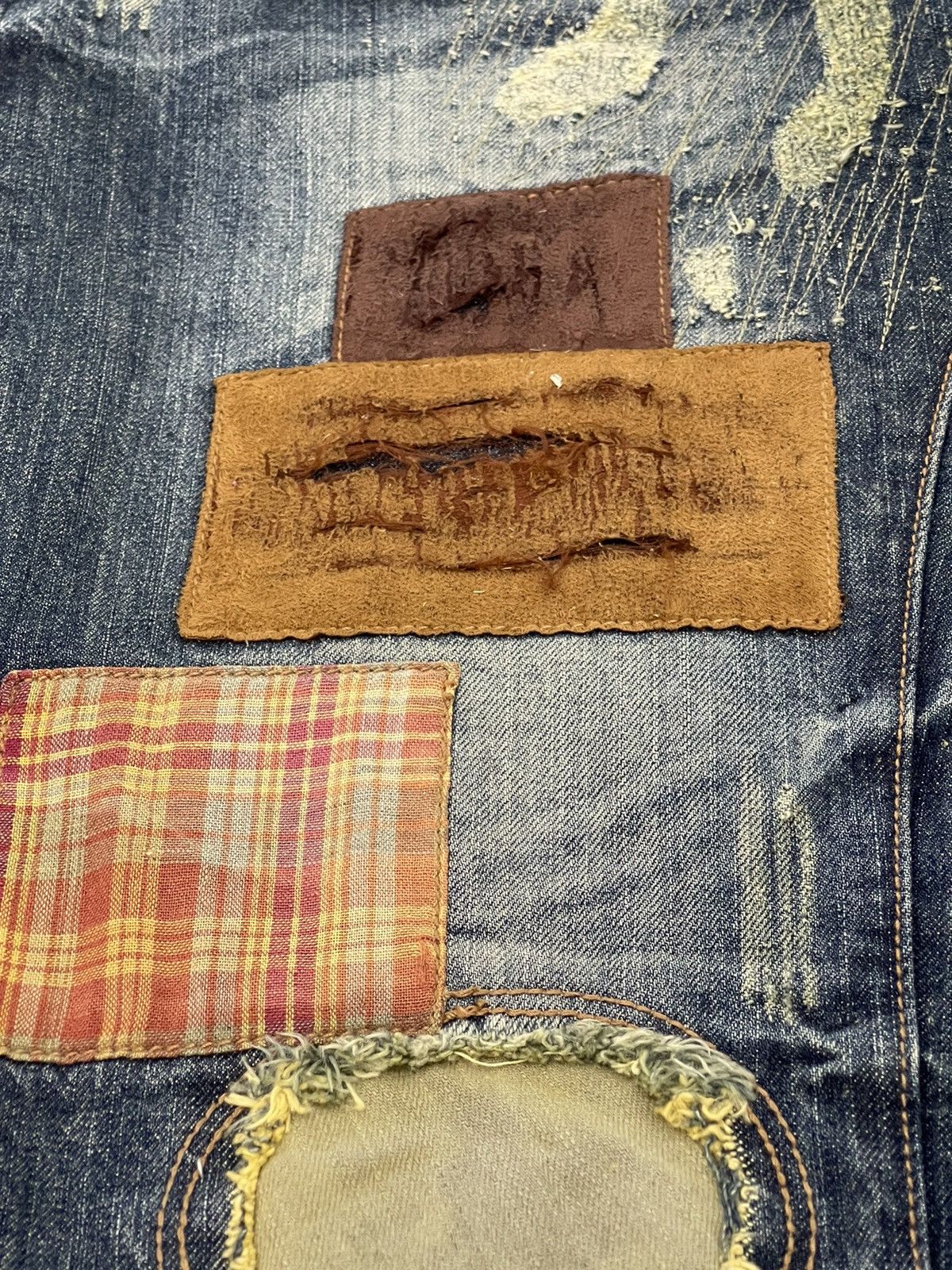 Japanese Brand Patchwork Damage Boro Jeans Urban Craft Regular 1🟦8 Size US 34 / EU 50 - 23 Thumbnail