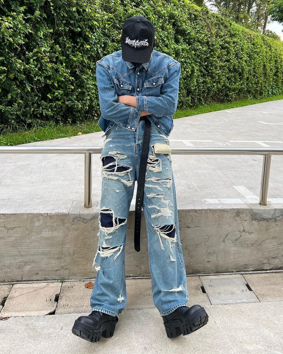 Image of Balenciaga Fw21 Distressed Denim, Men's (Size 34)