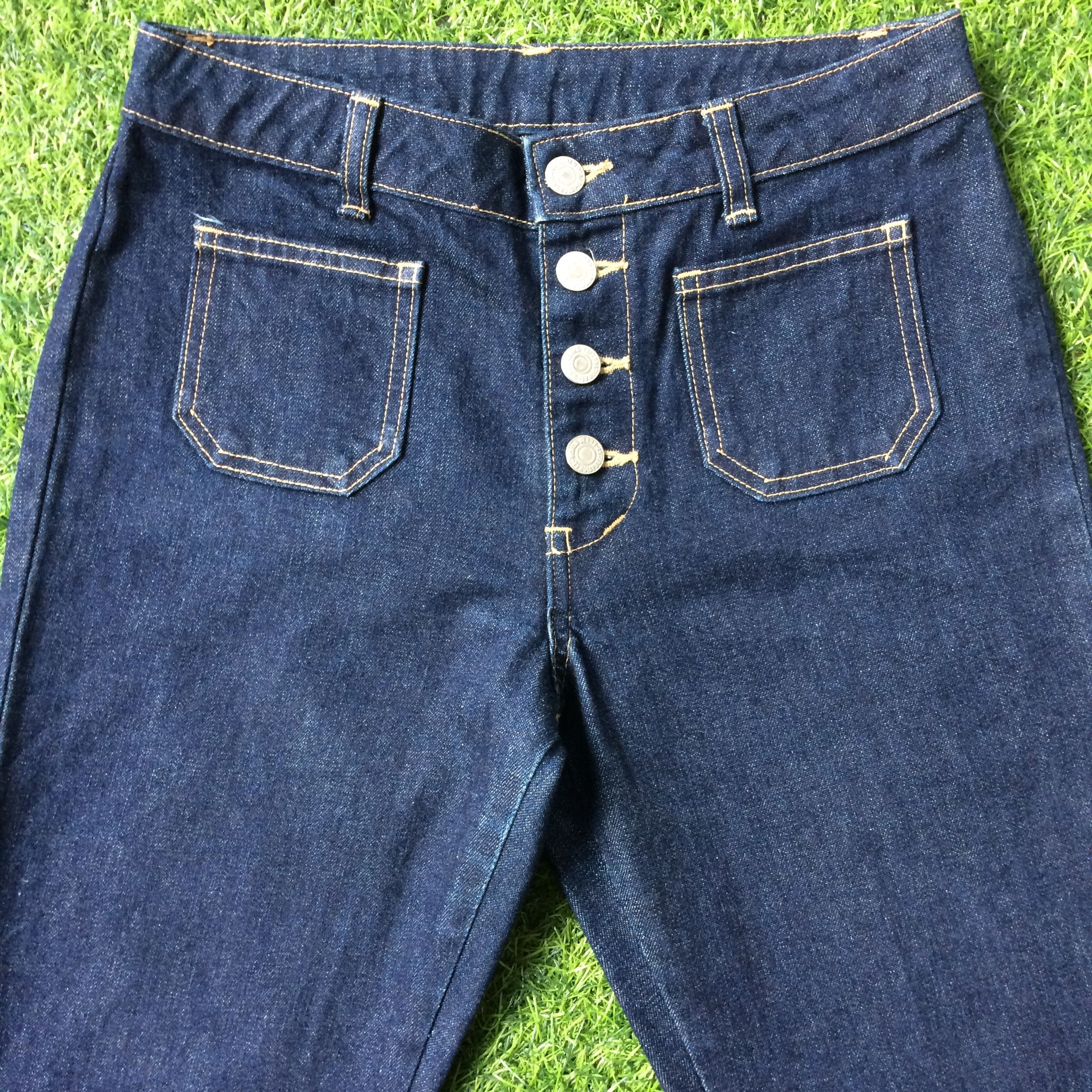 Japanese Brand Super Flare Japan Sailor Dark Blue Denim Jeans #B-528 Size 25" / US 0 / IT 36 - 3 Thumbnail