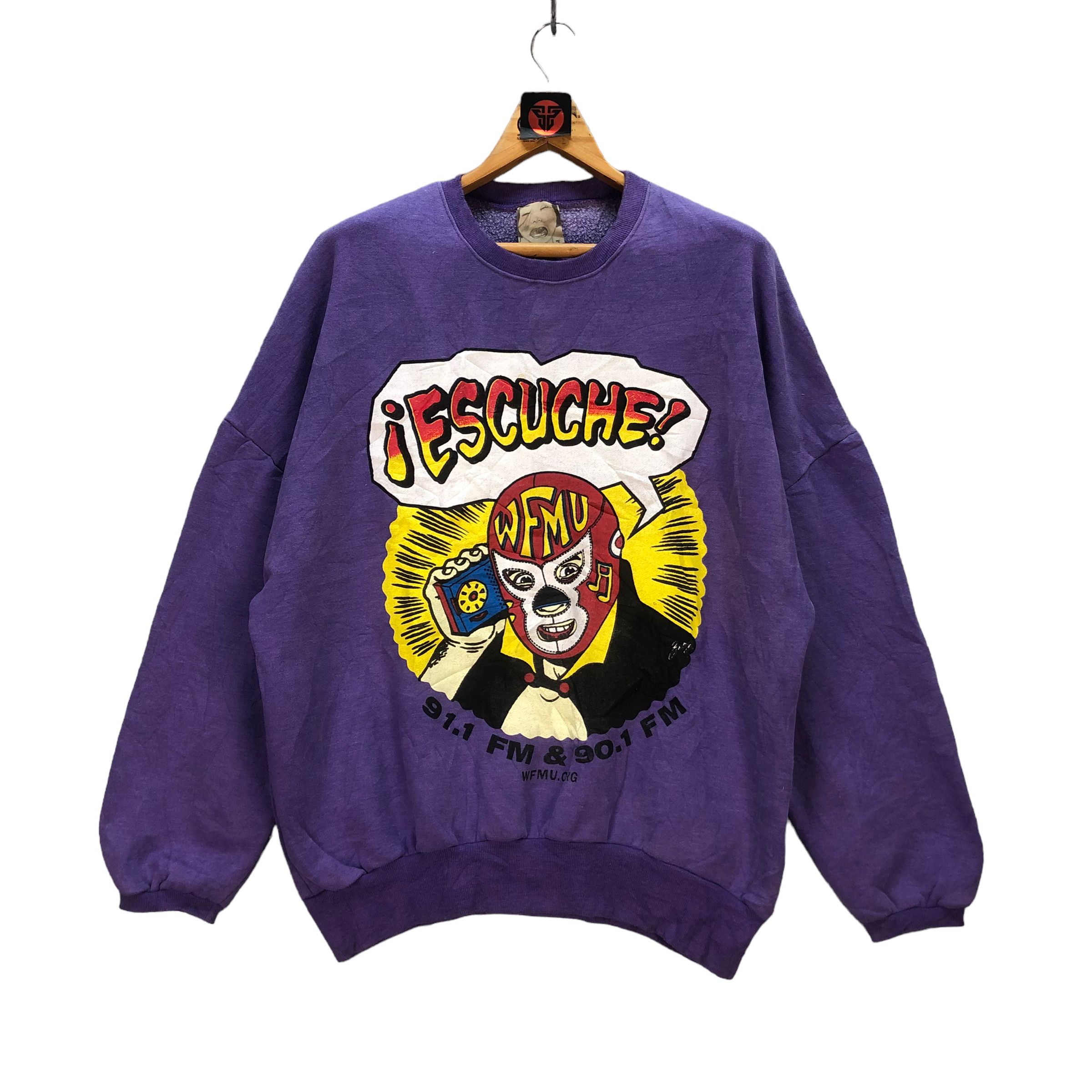 image of Vintage Wfmu Fm Graphic Sweatshirts Nice Design 7072-108 in Purple, Men's (Size XL)
