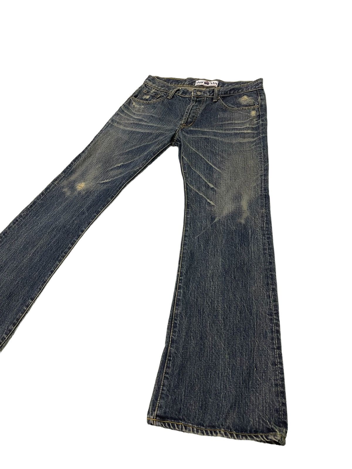 Japanese Brand Flare Jeans Justin OG Denim Distressed Boot Cut 1🟦8 Size US 33 - 3 Thumbnail