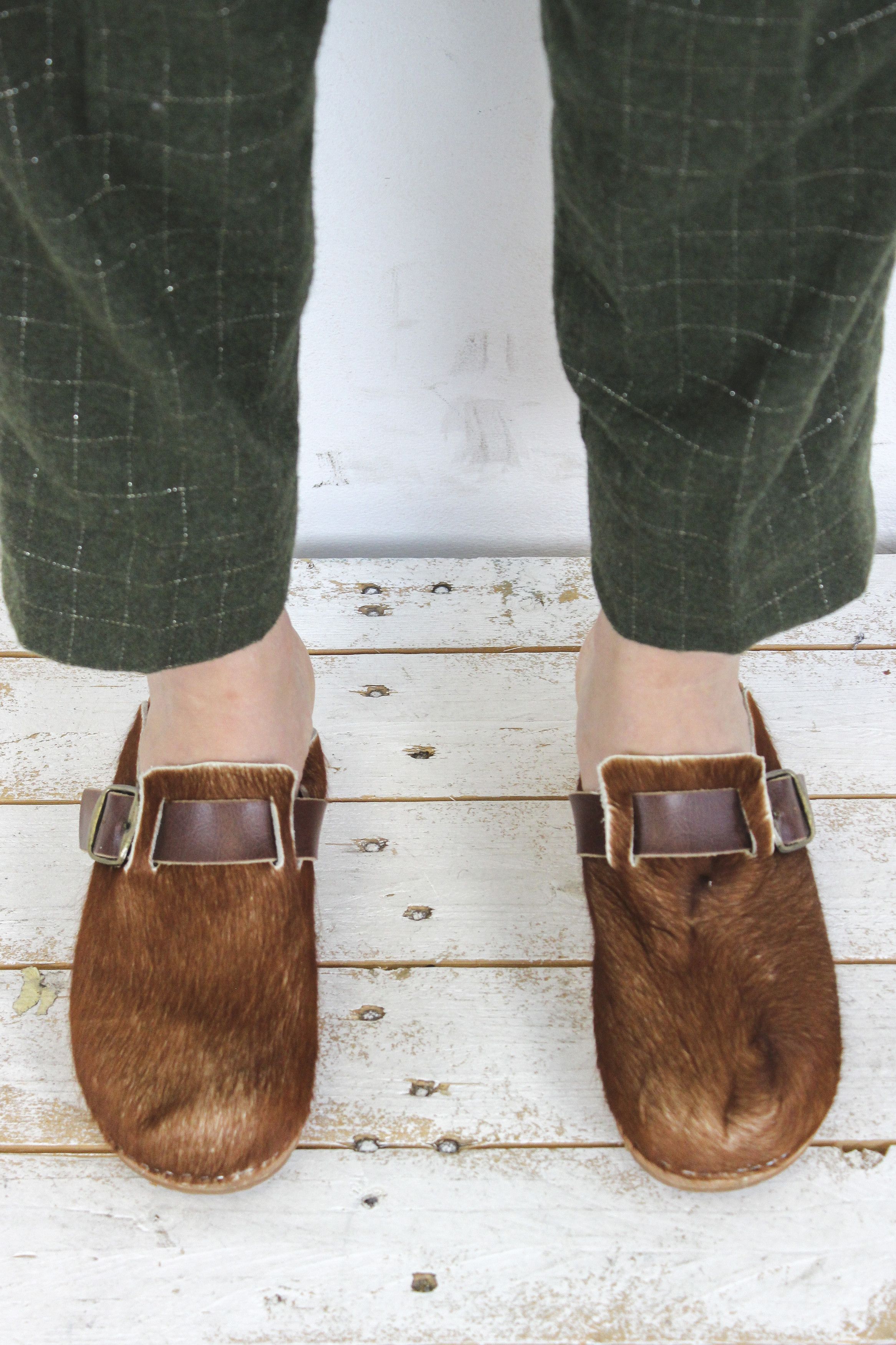 MB Clogs Women's Cow Fur Hide Sandals Cowhide Wooden EU 39