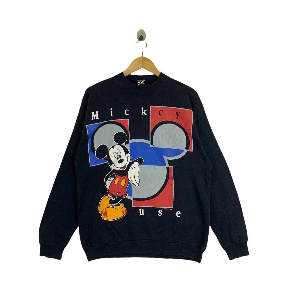 image of Vintage Mickey Mouse Unlimited Disney Sweatshirt Pullover in Black, Men's (Size Medium)