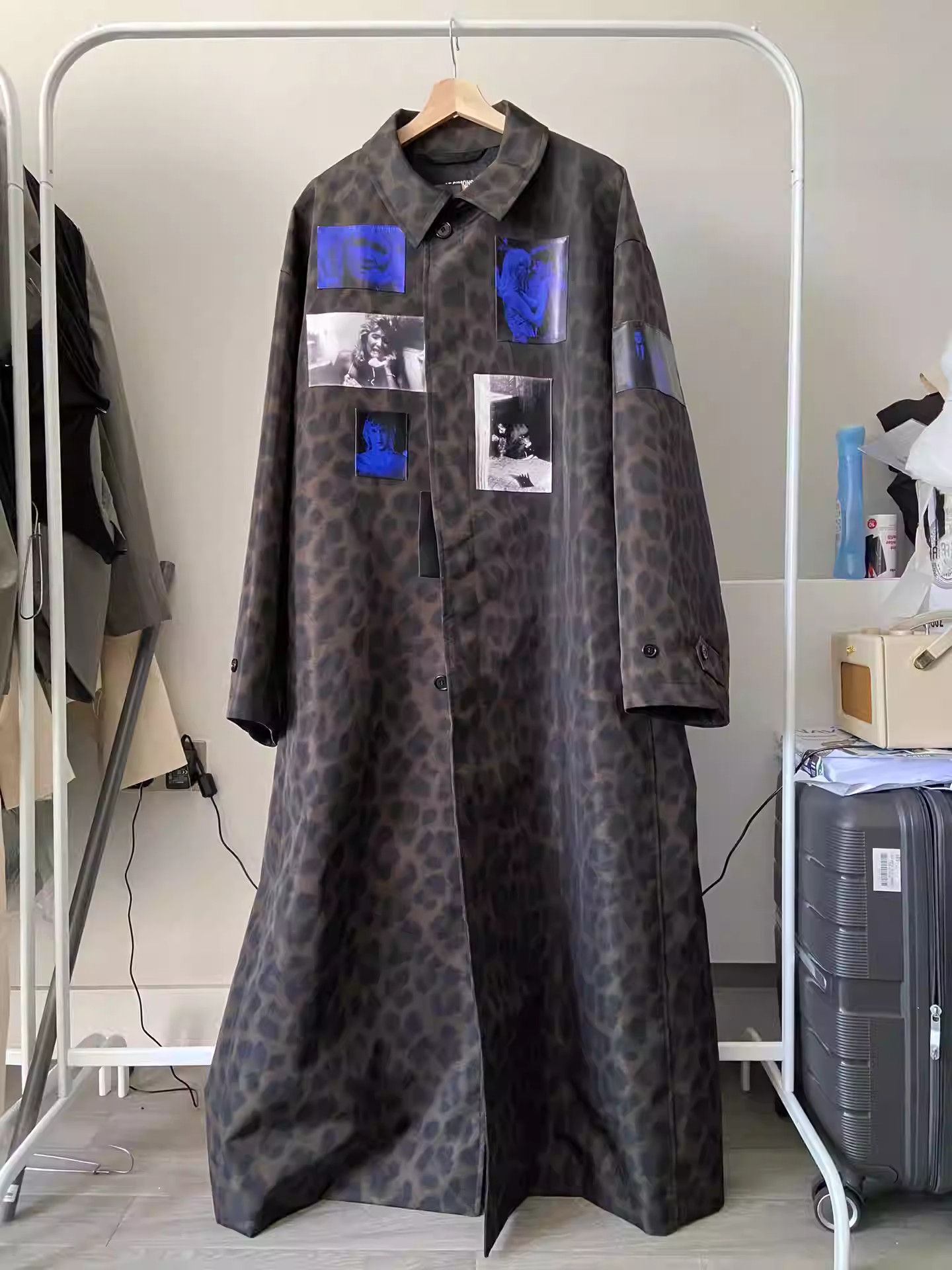 Pre-owned Raf Simons Applique Leopard Print Coat In Black