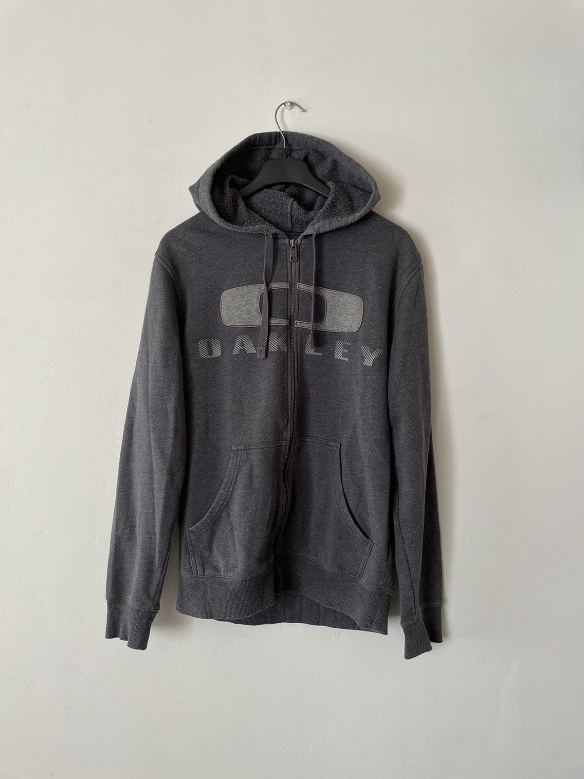Vintage Oakley Grey Embroidered Big Logo Zip Up Hoodie