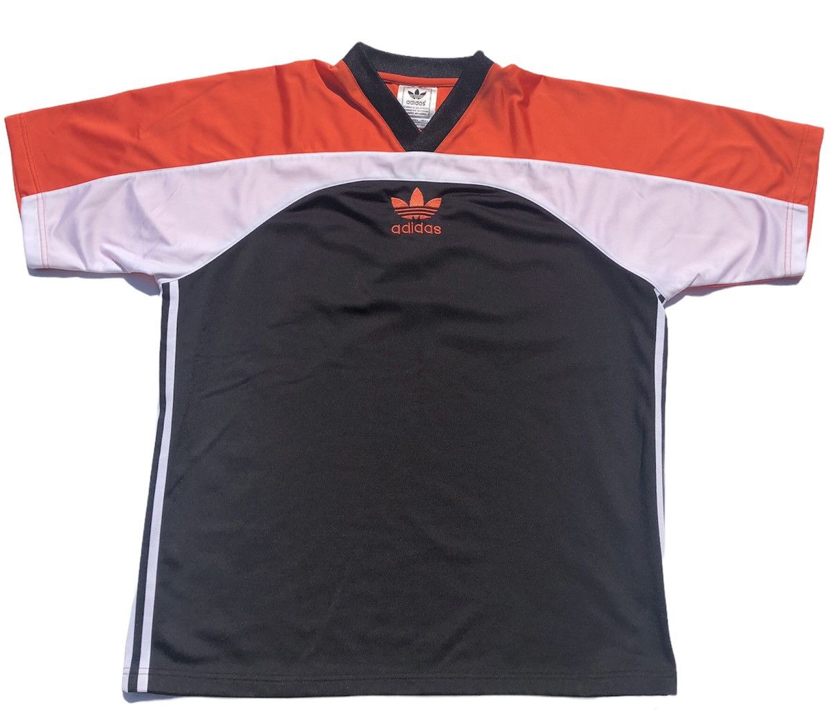 Adidas Vintage 90s Adidas Embroidered Logo V-Neck Jersey 3 Stripes Size US L / EU 52-54 / 3 - 1 Thumbnail