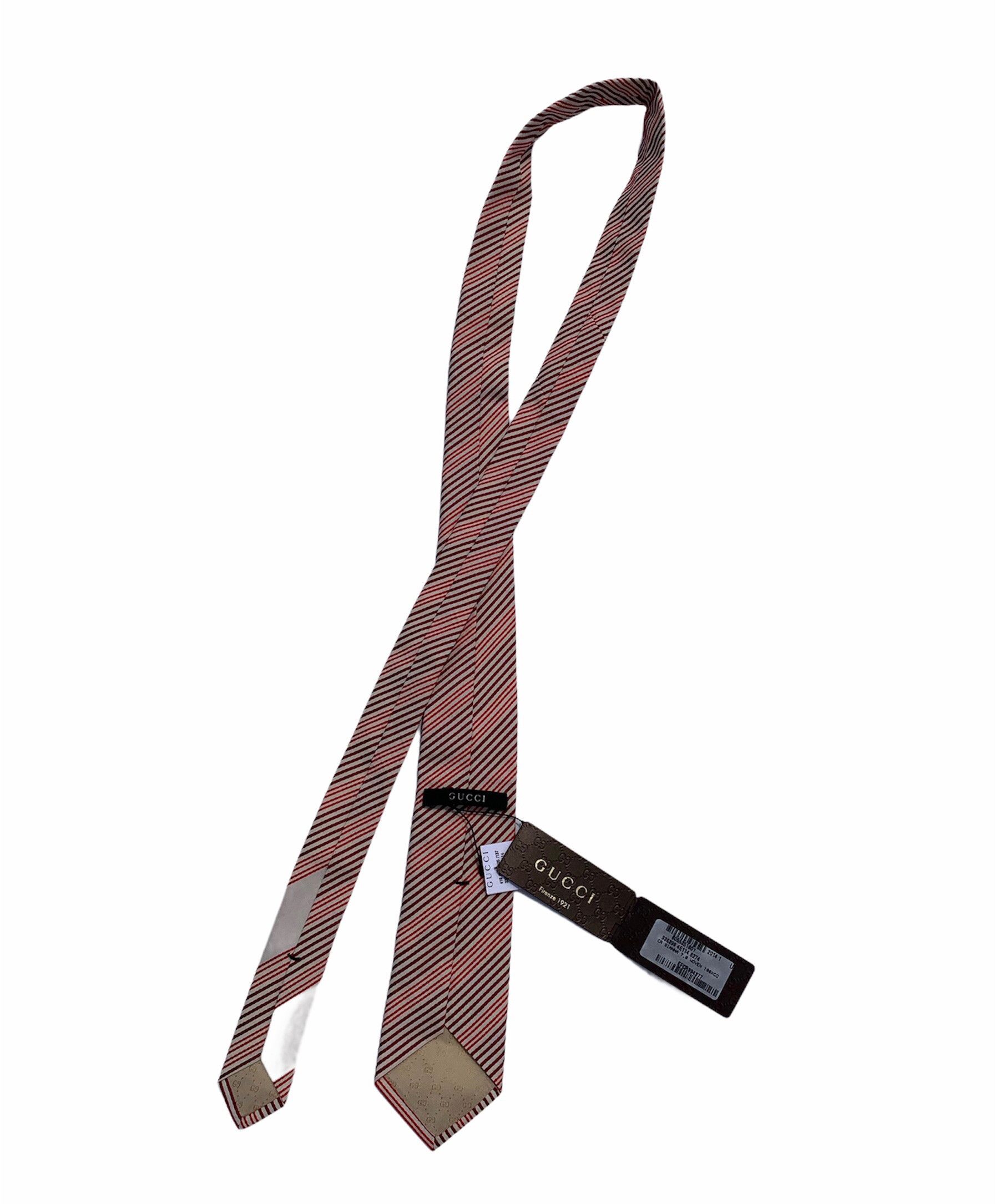 Gucci Gucci BNWT Red/Cream Striped Neck Tie Knight Crest Detail Size ONE SIZE - 2 Thumbnail