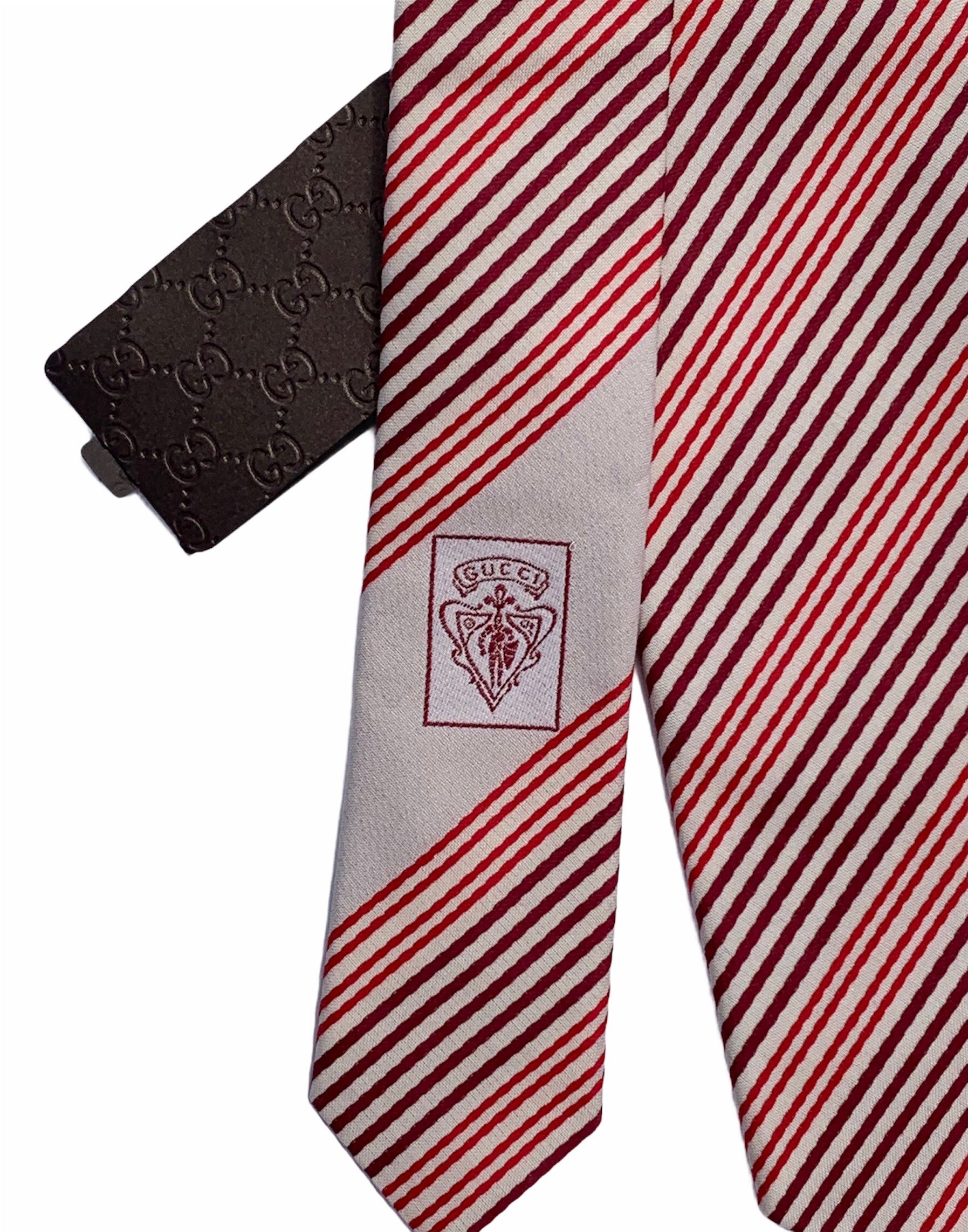 Gucci Gucci BNWT Red/Cream Striped Neck Tie Knight Crest Detail Size ONE SIZE - 3 Thumbnail