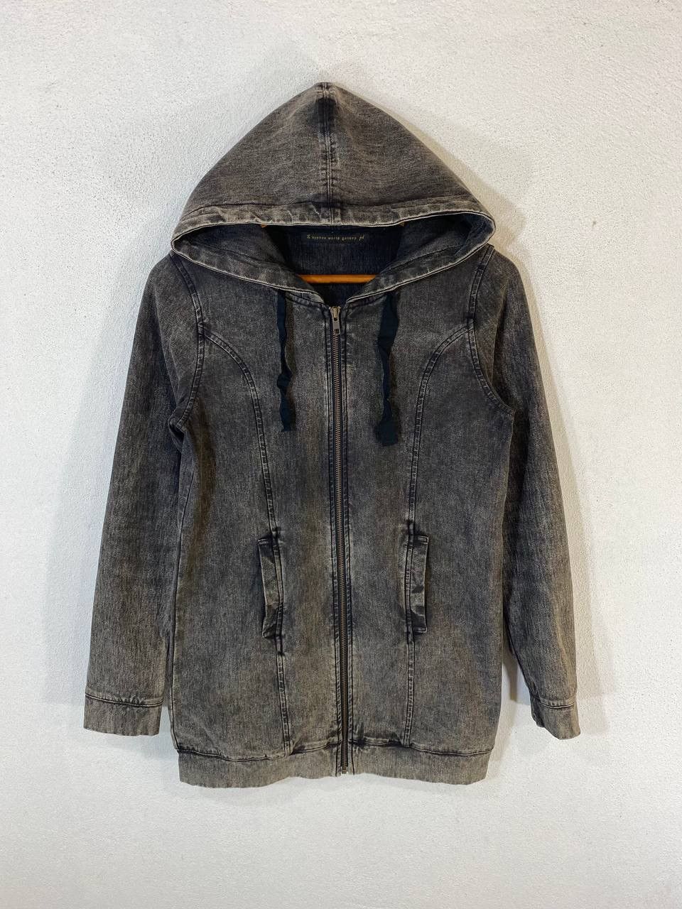image of Distressed Denim x Vintage Black Denim Jacket Hooded, Men's (Size Small)