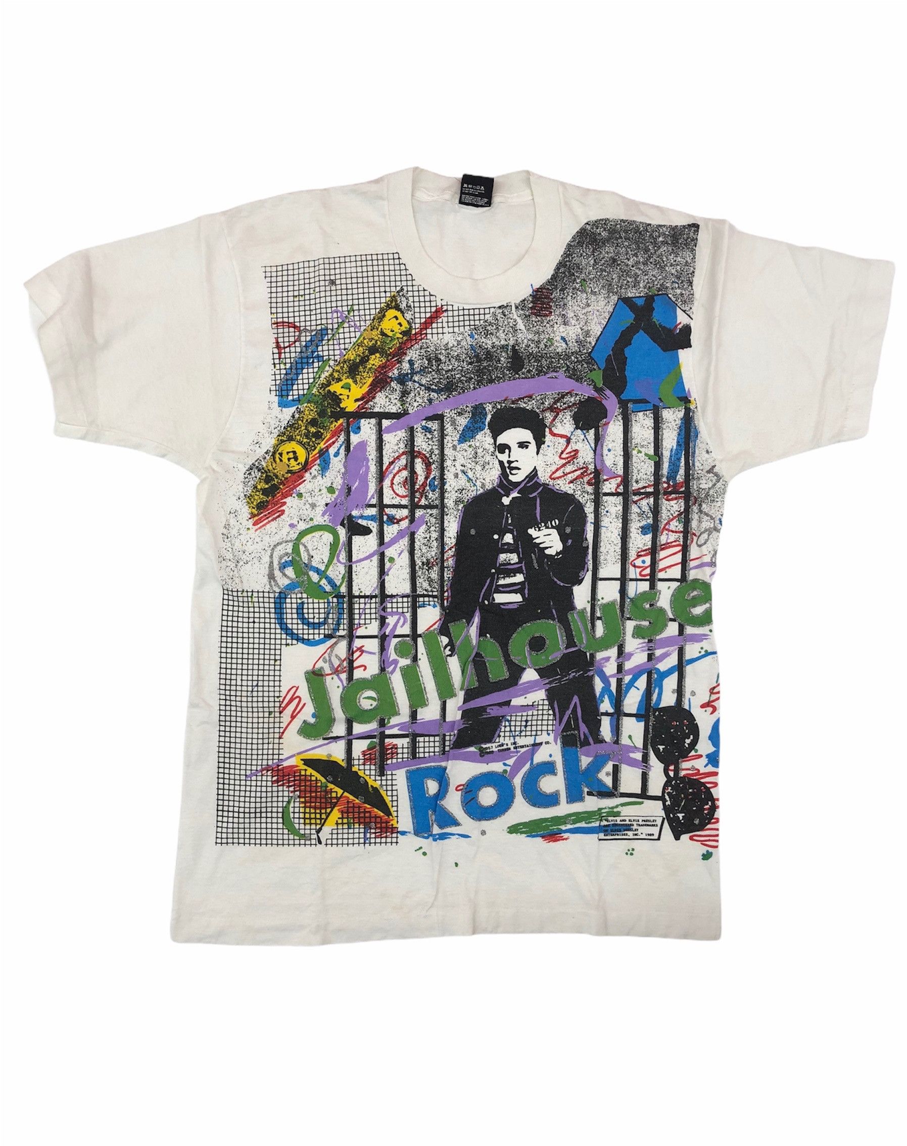 Image of Band Tees x Rock T Shirt 1989 Elvis Presley Jailhouse Rock T-Shirt Mosquitohead in White (Size XL)