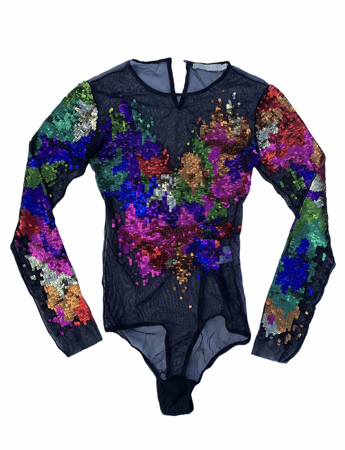 Alaia Amen Black/Multicolor Sequin Embroidered Sheer Bodysuit Top Size XS / US 0-2 / IT 36-38 - 2 Thumbnail