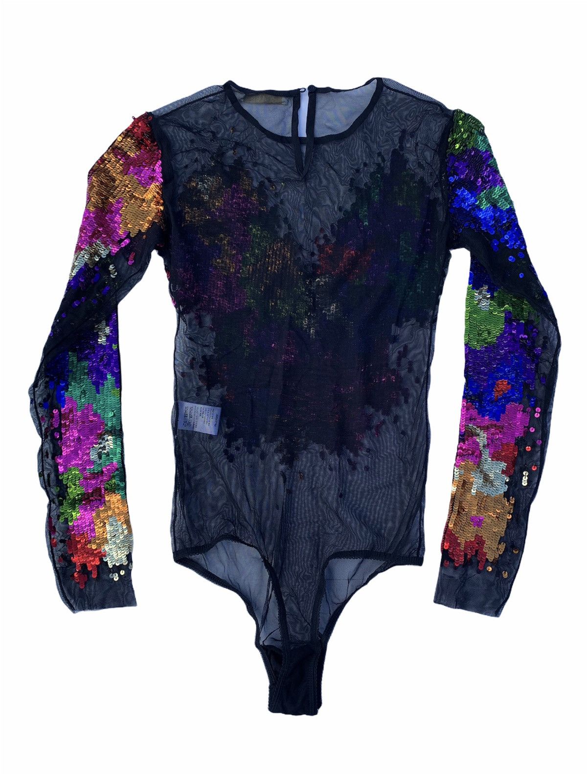 Alaia Amen Black/Multicolor Sequin Embroidered Sheer Bodysuit Top Size XS / US 0-2 / IT 36-38 - 3 Thumbnail