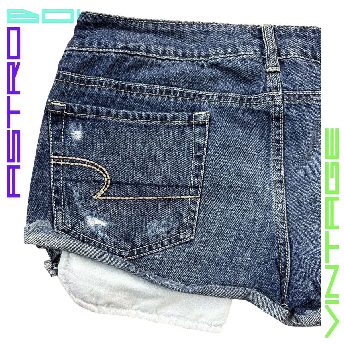 American Eagle Outfitters AMERICAN EAGLE SEQUIN BLUE DENIM MINI SHORTS_ 34" Size 34" / US 12 / IT 48 - 6 Thumbnail