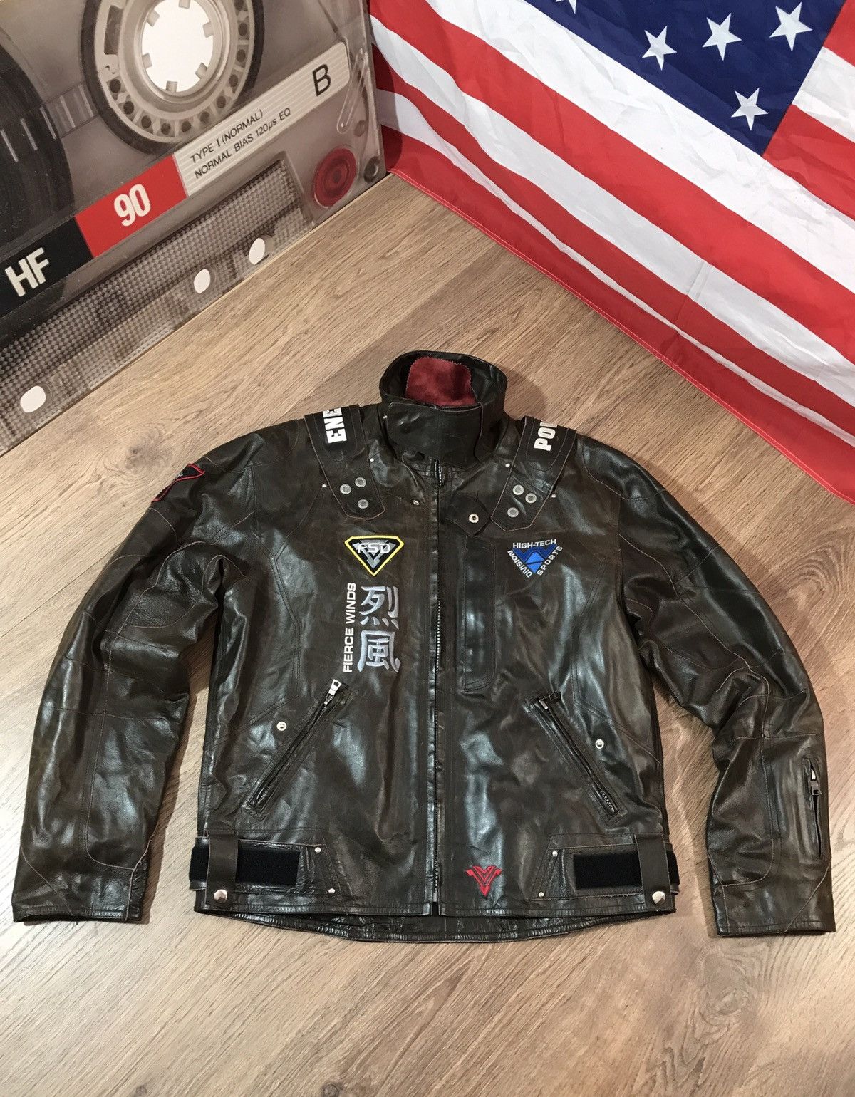 image of Moto x Racing Leather Biker Jacket Vera Pelle in Brown, Men's (Size XL)