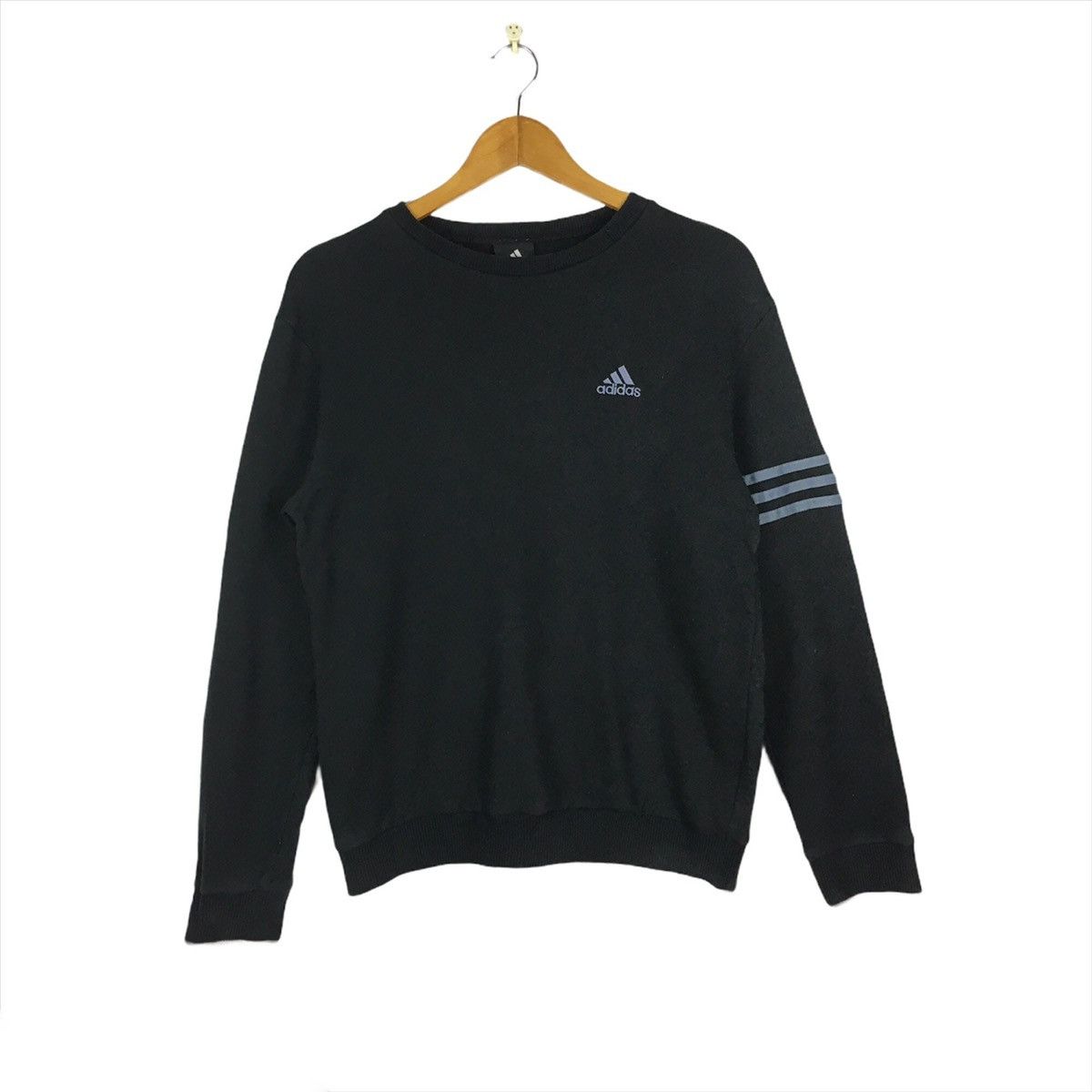 image of Adidas Three Stripe Jumper Pullover Sweatshirt in Black, Men's (Size Medium)