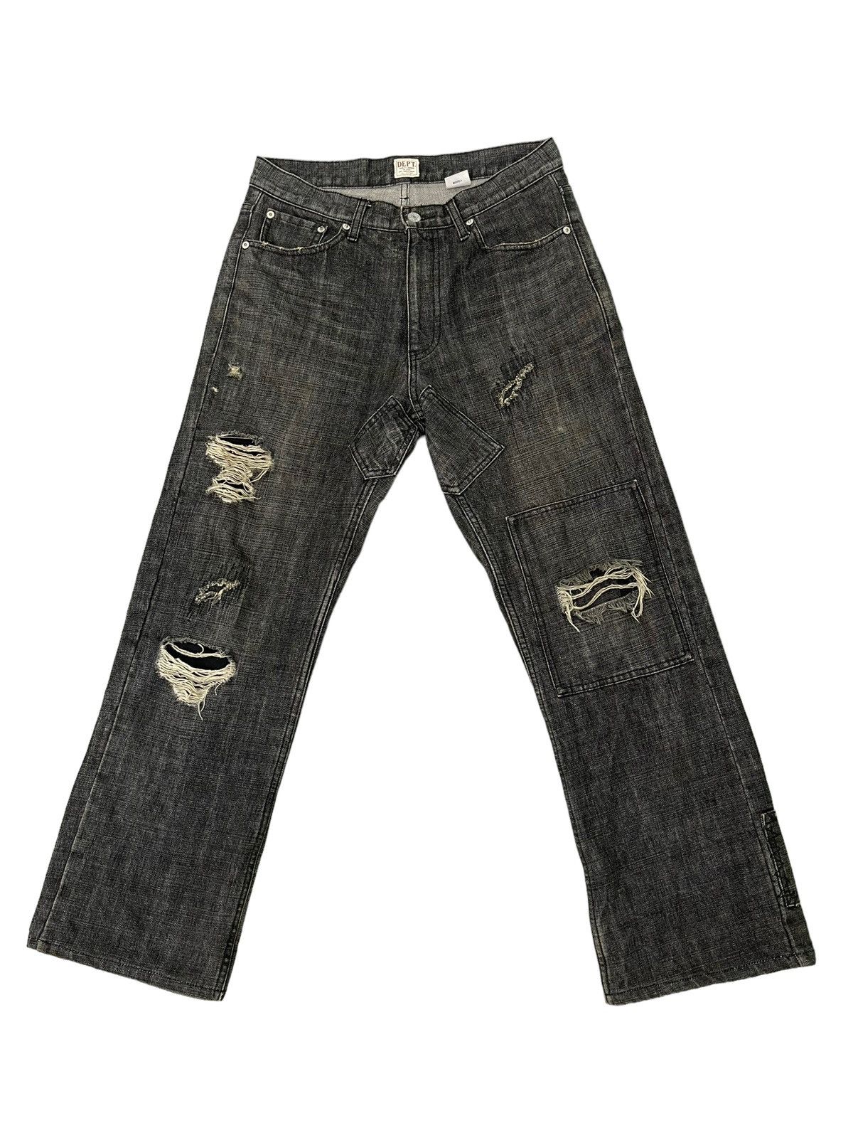 Japanese Brand Loose Jeans Dept Japan Patchwork Distress Denim 5🟦5 Size US 31 - 1 Thumbnail