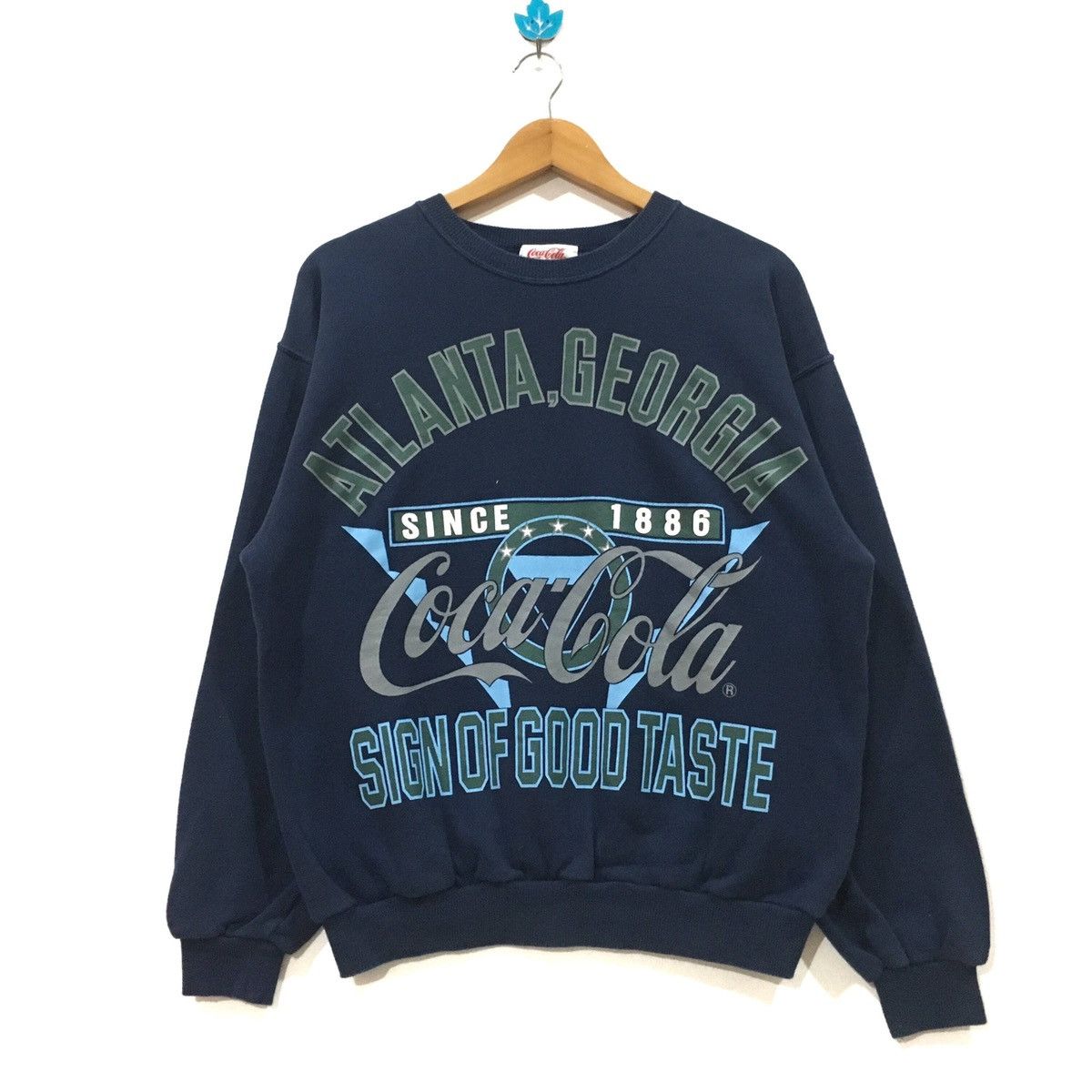 image of Coca Cola Big Logo Jumper Pullover Sweatshirt in Blue, Men's (Size Medium)