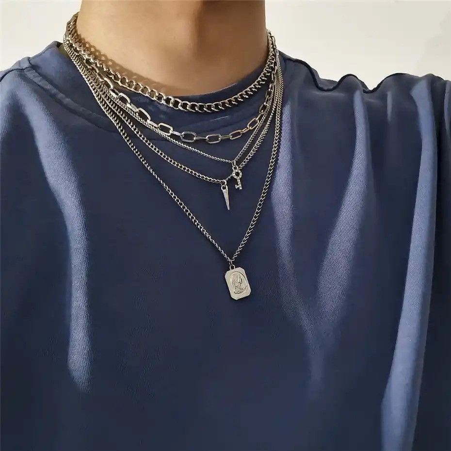 Jewelry Salircon Punk Multilayer Chains Chunky Necklace Size ONE SIZE - 2 Thumbnail