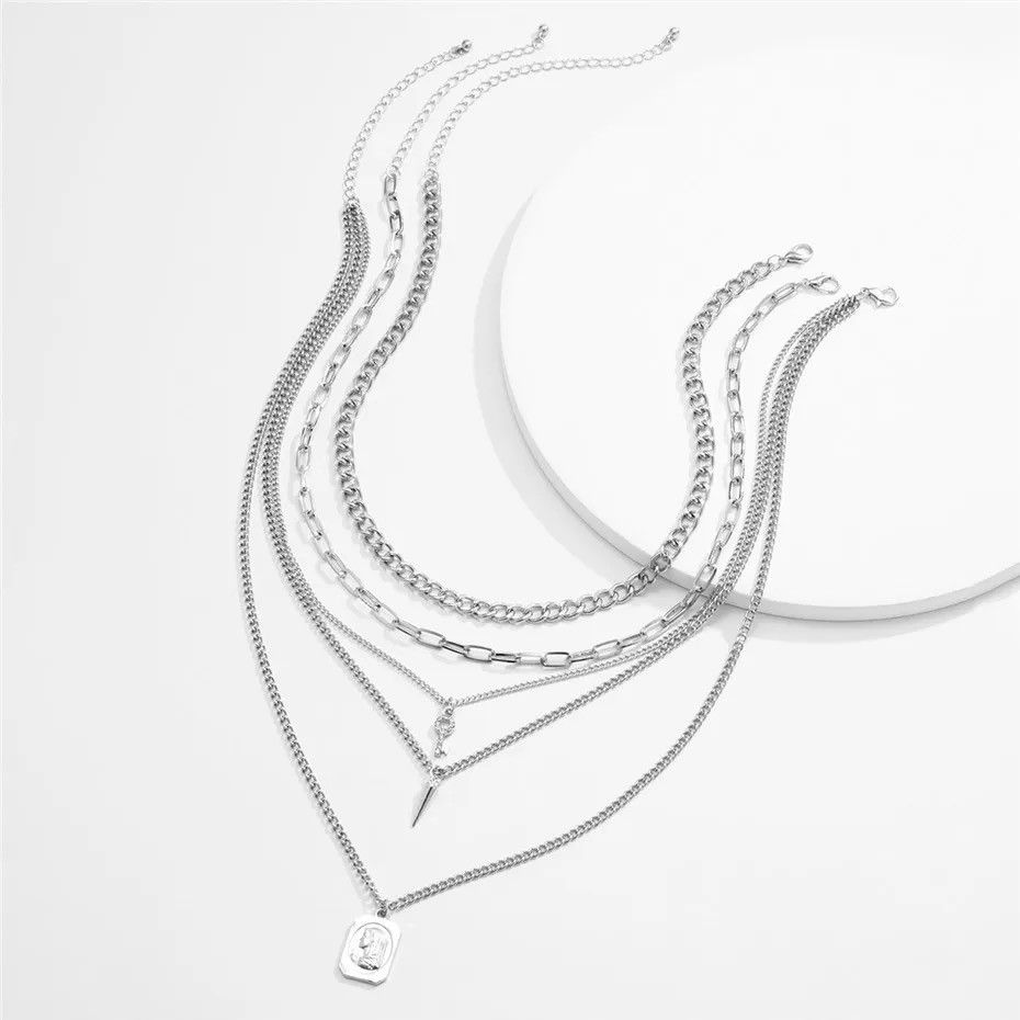 Jewelry Salircon Punk Multilayer Chains Chunky Necklace Size ONE SIZE - 3 Thumbnail