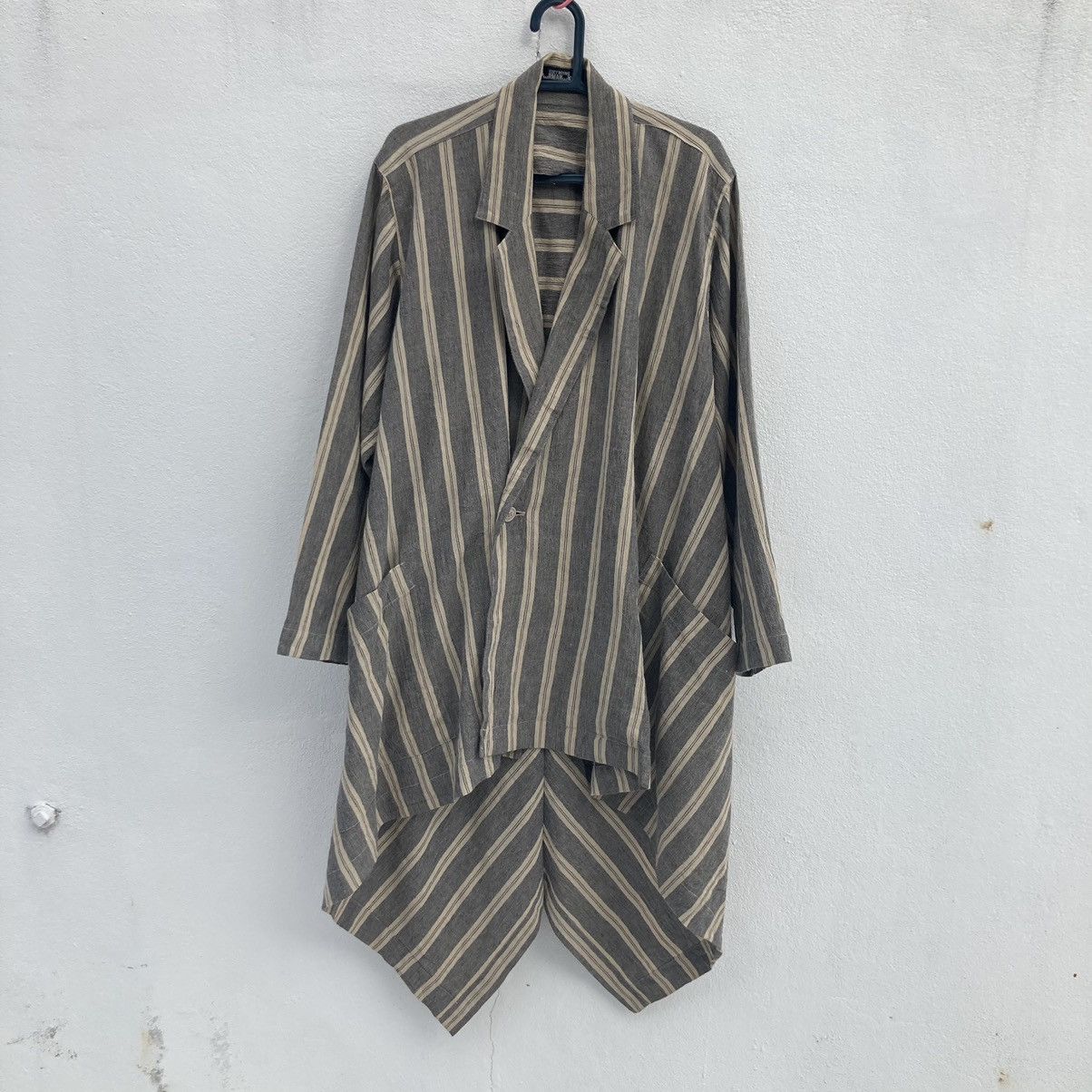 image of Issey Miyake Permanente Stripe Draped in Grey, Men's (Size Medium)
