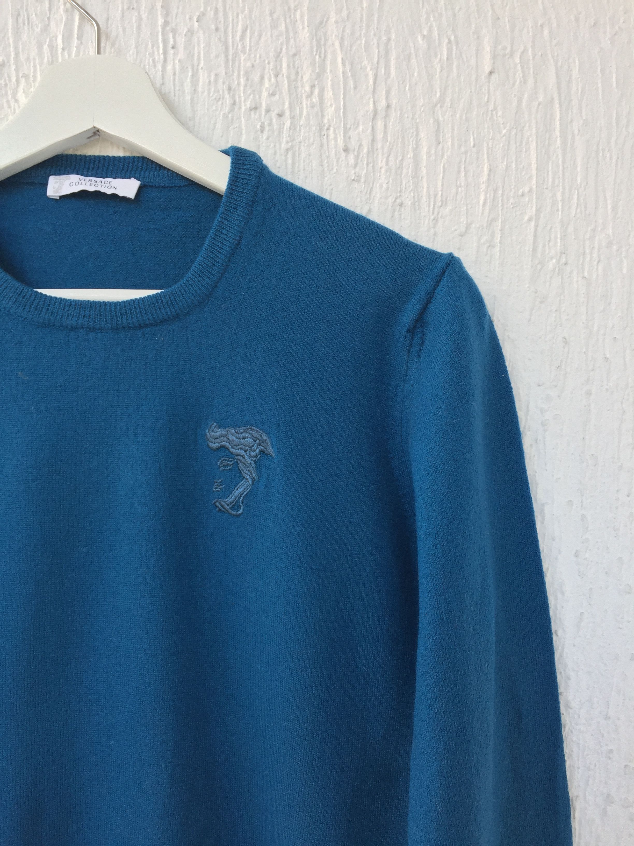 image of Versace Teal Embroidered Sweater, Men's (Size Small)