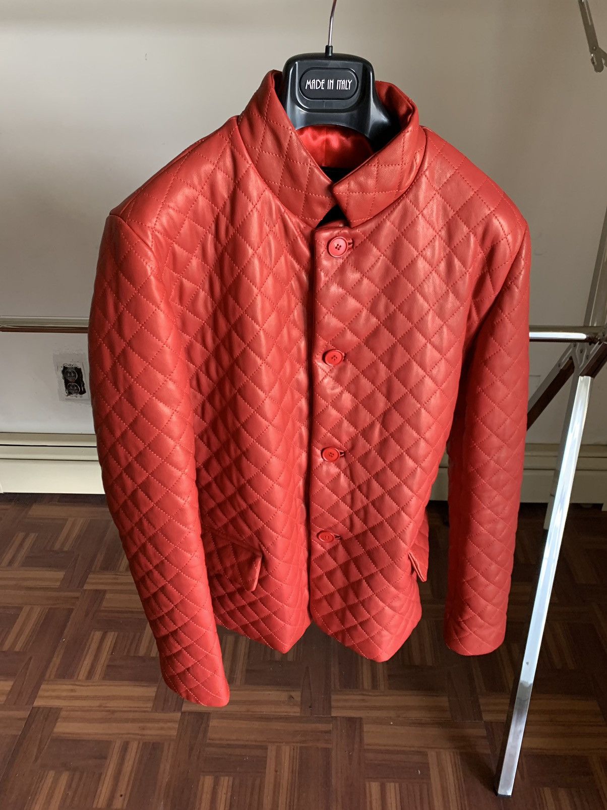 Custom French Red Quilted Leather Jacket Grailed
