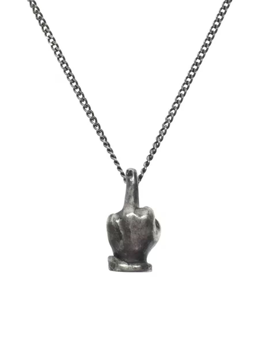 image of Undercover Ss17 Middle Finger Necklace in Silver, Men's