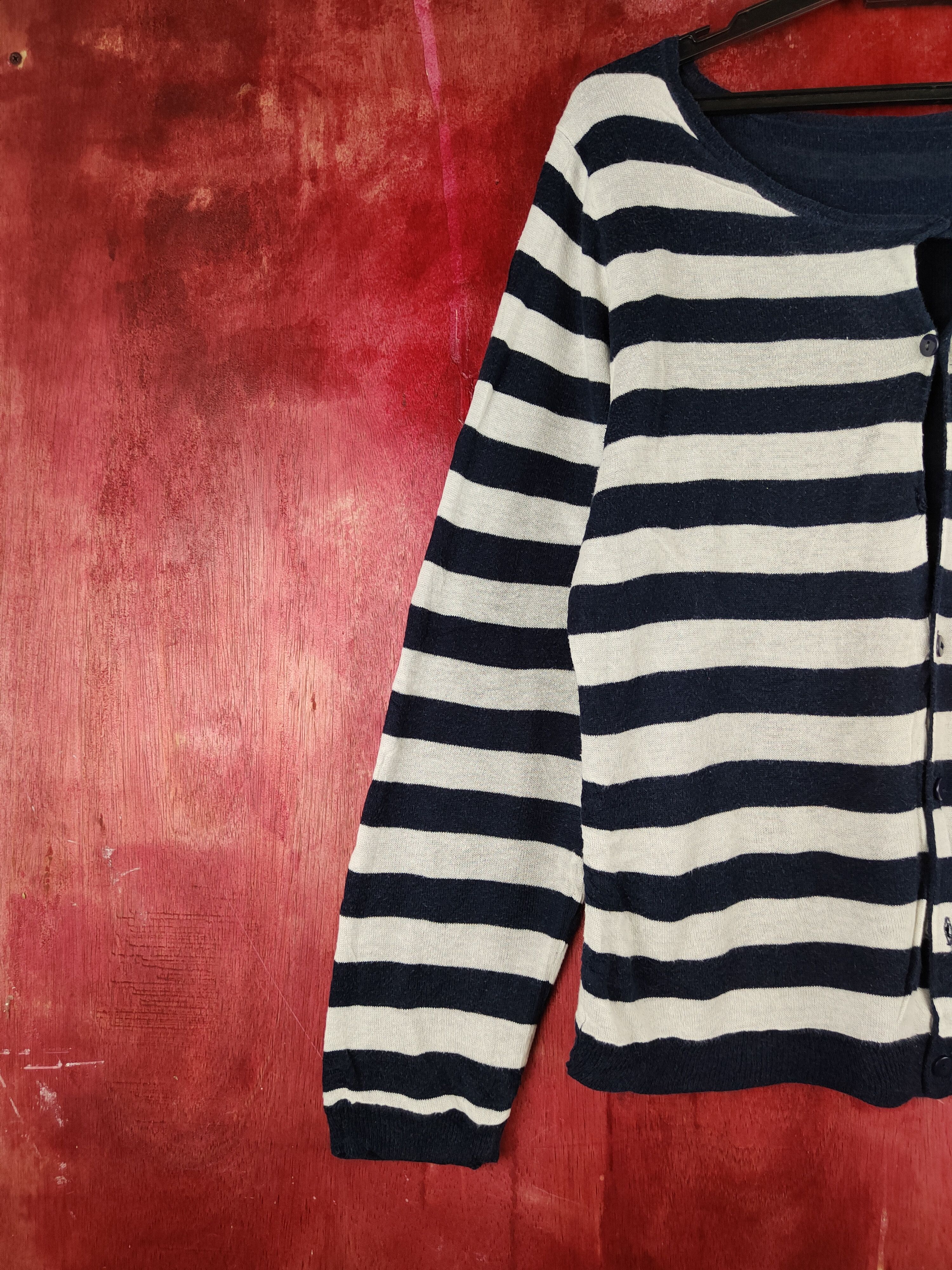 Japanese Brand × Solid and Striped Japanese Navy White Stripe Knitwear Cardigan #S1105 Size M / US 6-8 / IT 42-44 - 7 Thumbnail