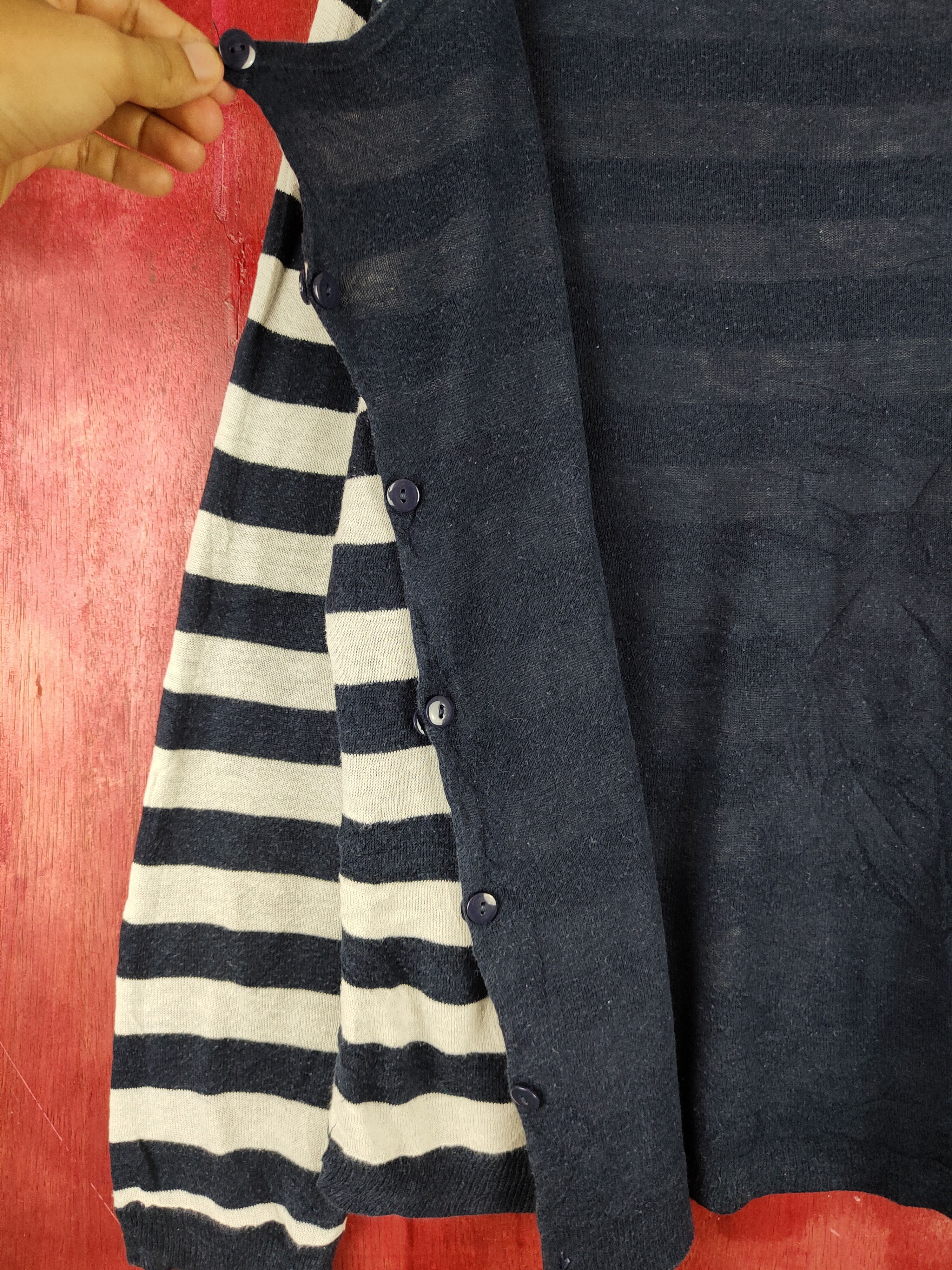 Japanese Brand × Solid and Striped Japanese Navy White Stripe Knitwear Cardigan #S1105 Size M / US 6-8 / IT 42-44 - 3 Thumbnail