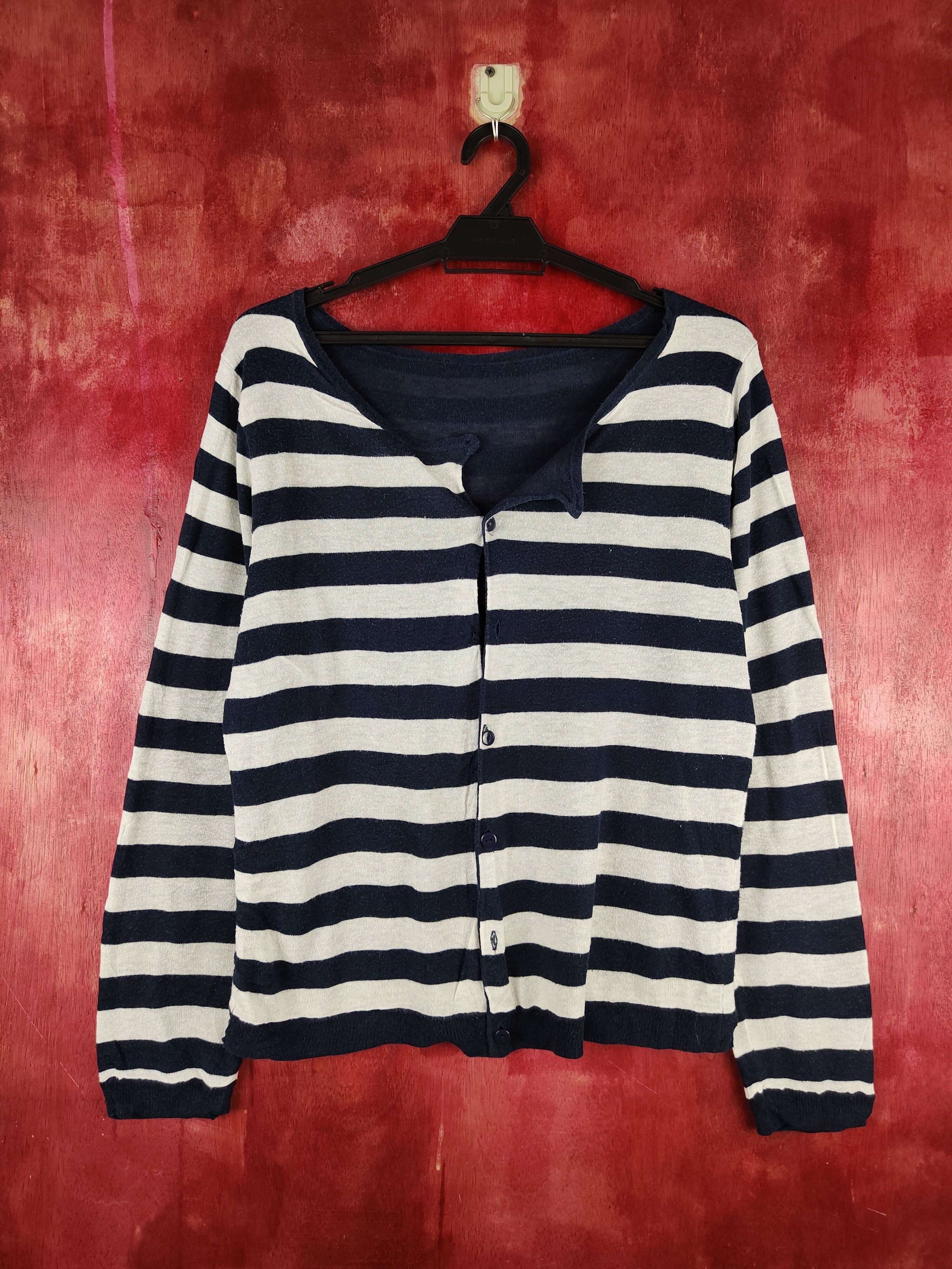 Japanese Brand × Solid and Striped Japanese Navy White Stripe Knitwear Cardigan #S1105 Size M / US 6-8 / IT 42-44 - 1 Thumbnail