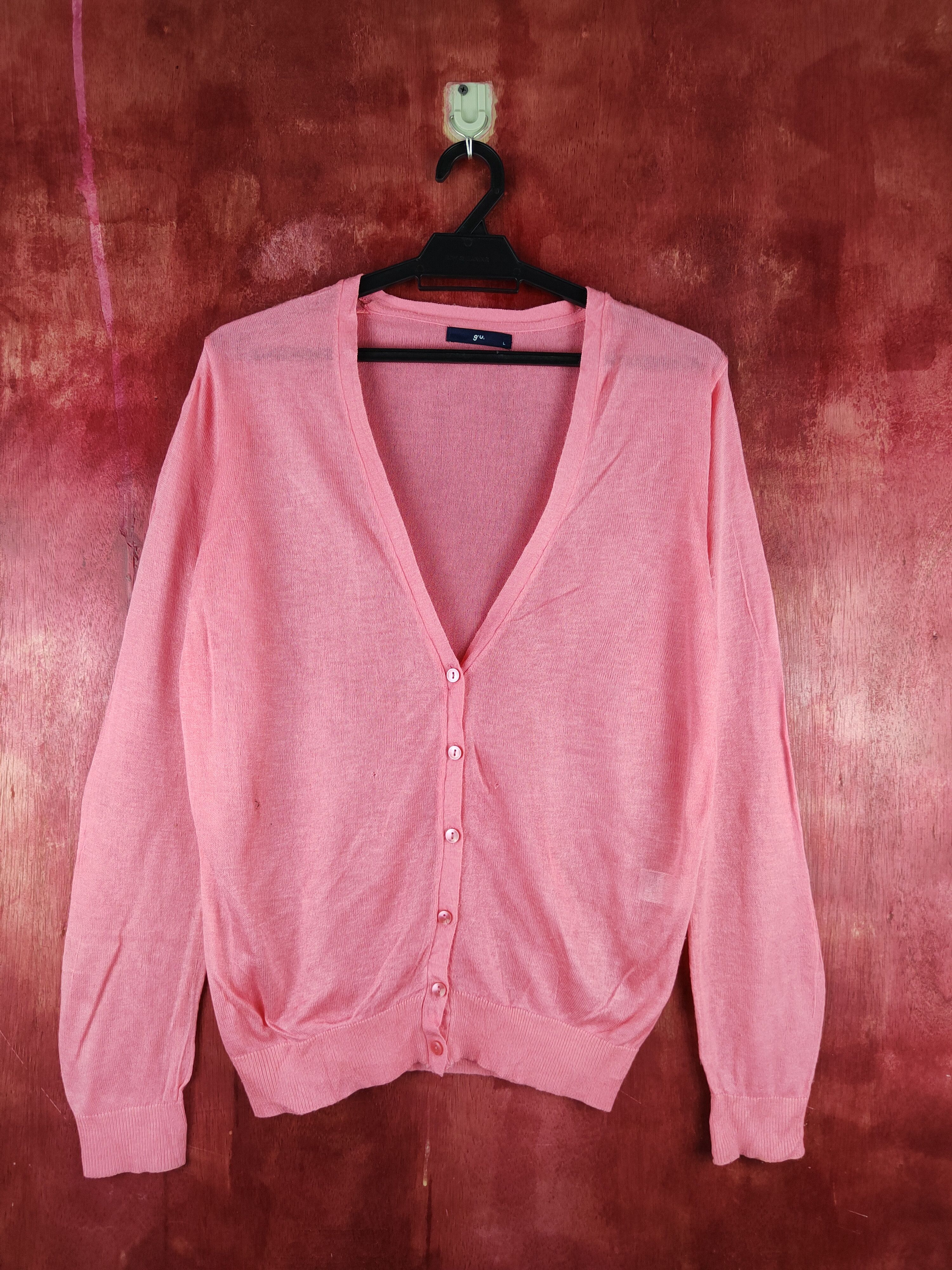Japanese Brand g.u. Peach Crochet Meshnet Knitwear Cardigan #S1093 Size L / US 10 / IT 46 - 1 Thumbnail