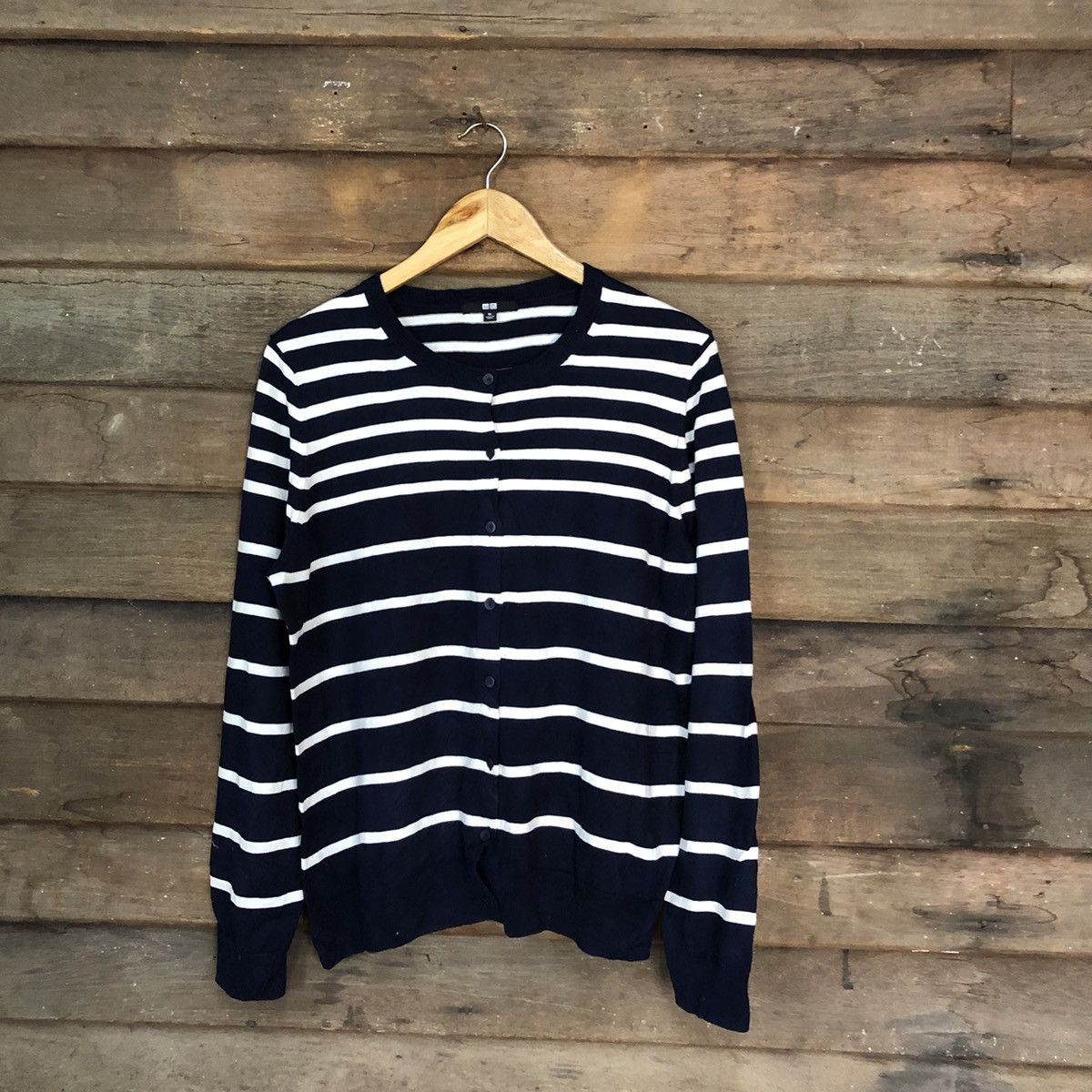 Solid and Striped Uniqlo Dark Blue Stripe Patterned Cardigans #7268 Size XL / US 12-14 / IT 48-50 - 1 Thumbnail
