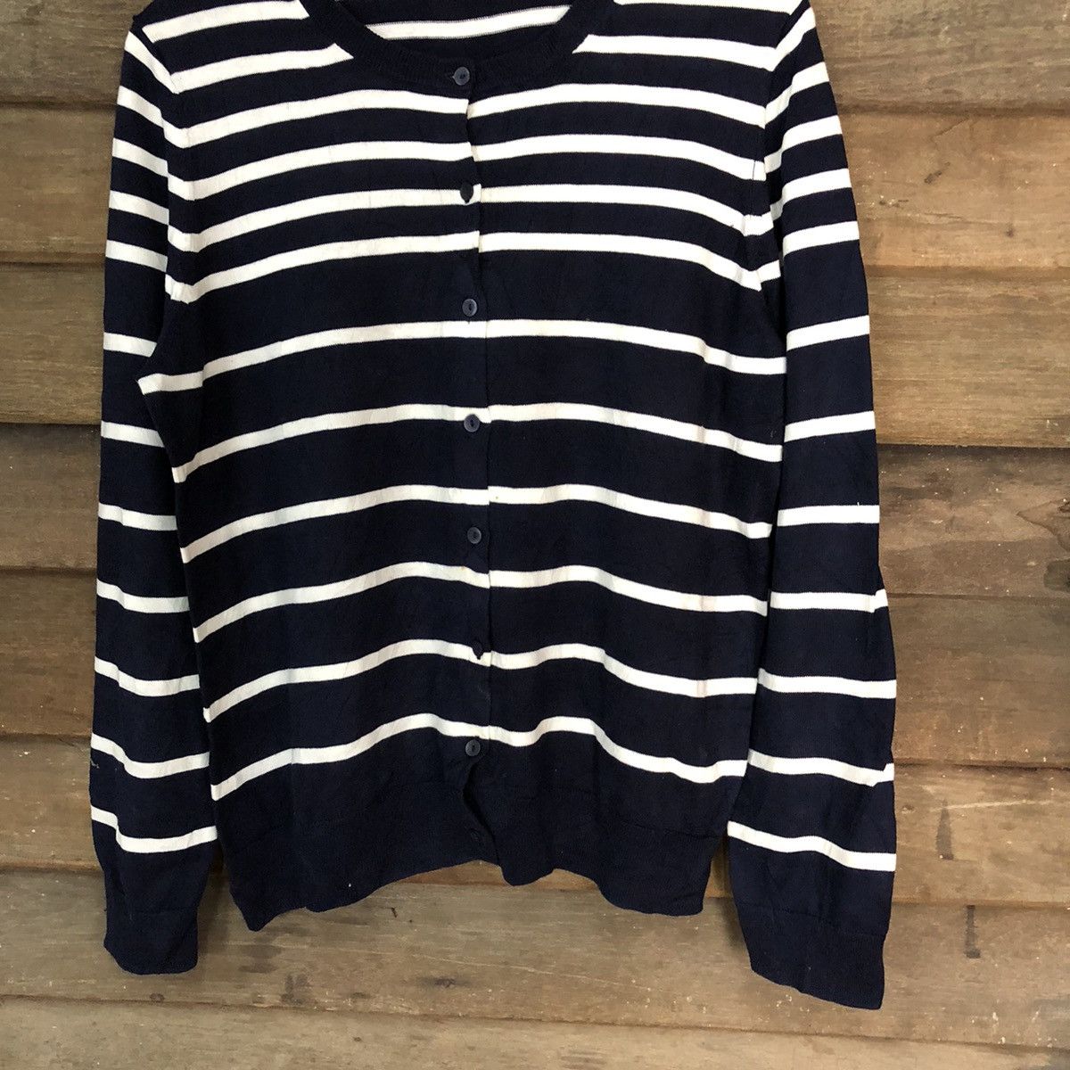 Solid and Striped Uniqlo Dark Blue Stripe Patterned Cardigans #7268 Size XL / US 12-14 / IT 48-50 - 3 Thumbnail