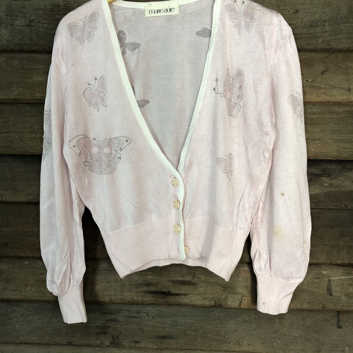Homespun Knitwear × Japanese Brand Maneaure knitwear Pink pattern Cardigan vintage japan #7267 Size M / US 6-8 / IT 42-44 - 3 Thumbnail