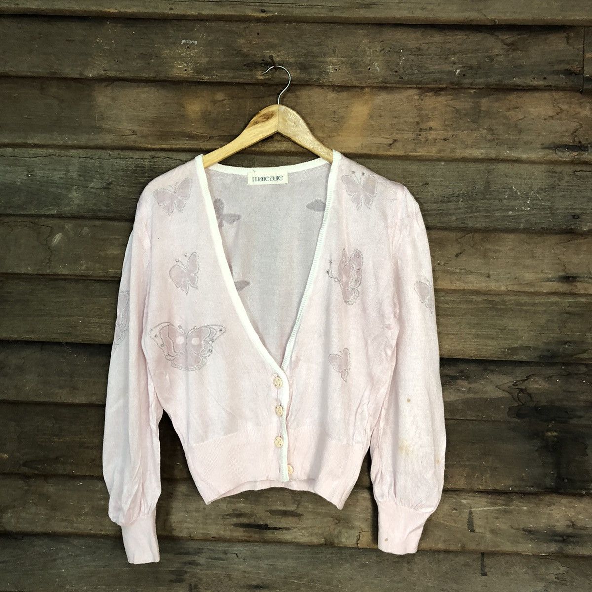 Homespun Knitwear × Japanese Brand Maneaure knitwear Pink pattern Cardigan vintage japan #7267 Size M / US 6-8 / IT 42-44 - 1 Thumbnail