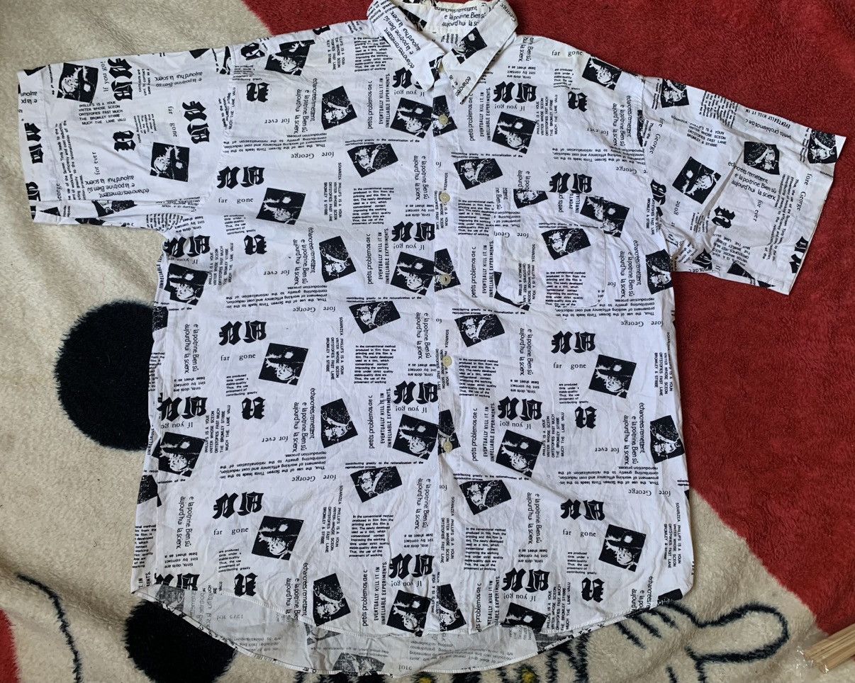 image of Seditionaries Sigaro Newspaper Full Print Button Up Design in White, Men's (Size Large)