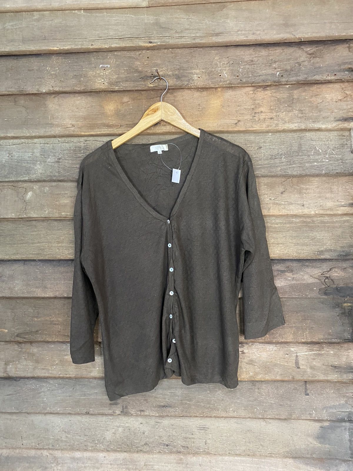 Homespun Knitwear Mellme Dark Brown Cardigan vintage knitwear #7257 Size L / US 10 / IT 46 - 1 Thumbnail
