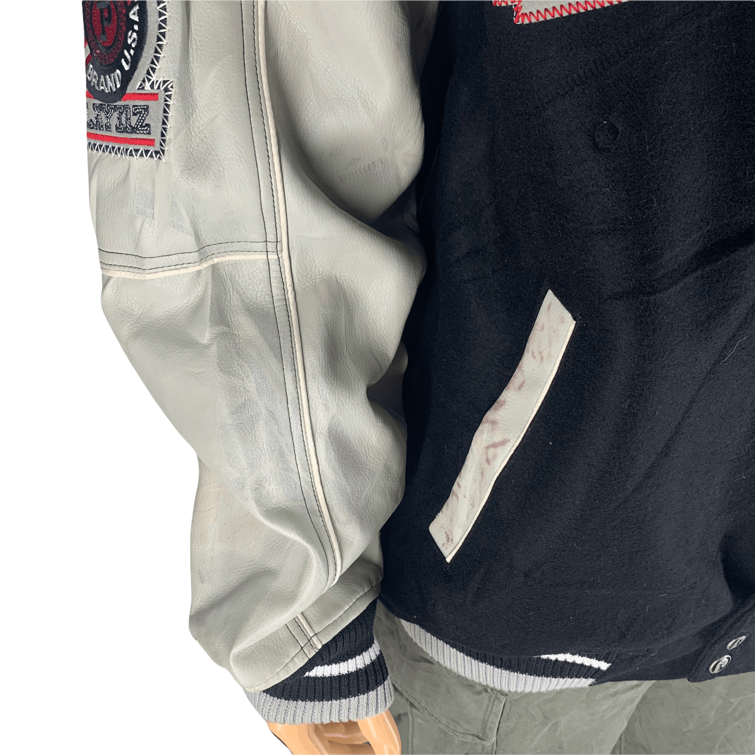 Rap Tees TRASHED Playerz 69 Big Logo Varsity Leather Jacket #3547-112 Size US L / EU 52-54 / 3 - 6 Thumbnail
