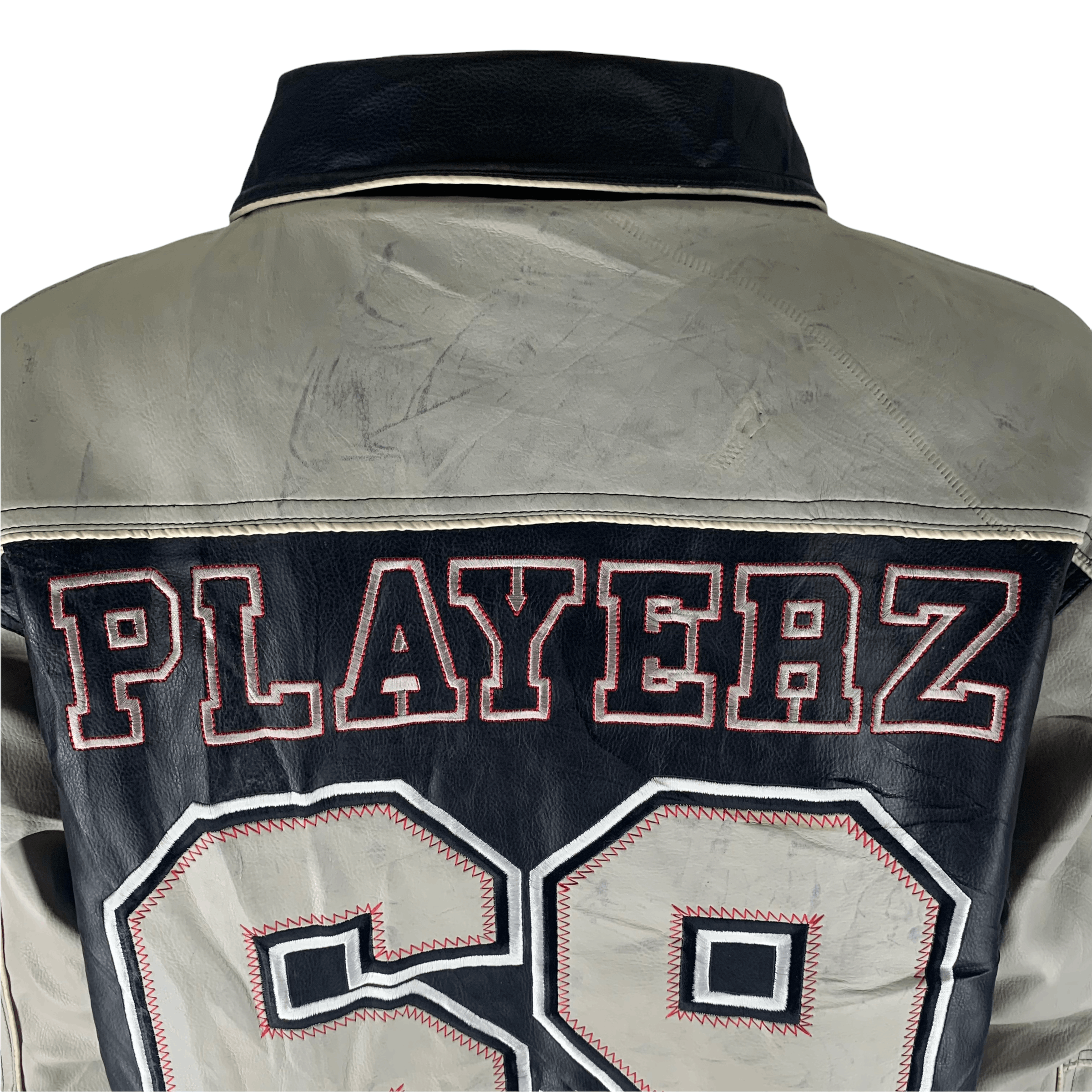 ジャケット・アウター Playerz69 TRASHED Playerz 69 Big Logo Varsity Leather Jacket #3547-112