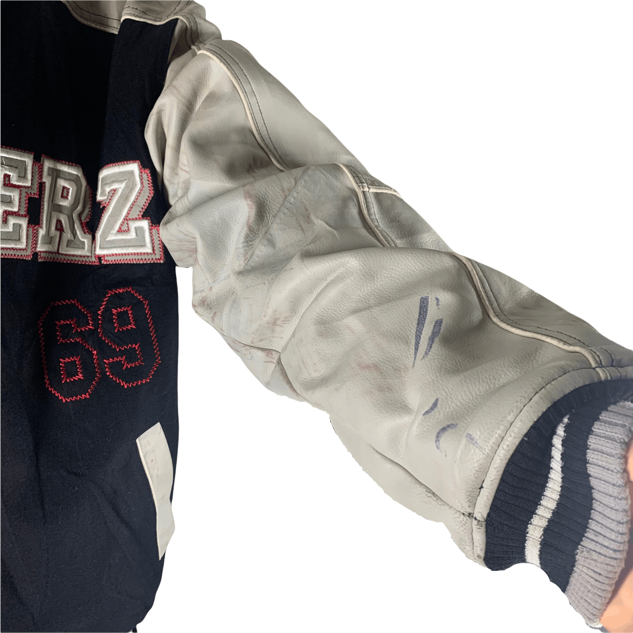 Rap Tees TRASHED Playerz 69 Big Logo Varsity Leather Jacket #3547-112 Size US L / EU 52-54 / 3 - 11 Thumbnail