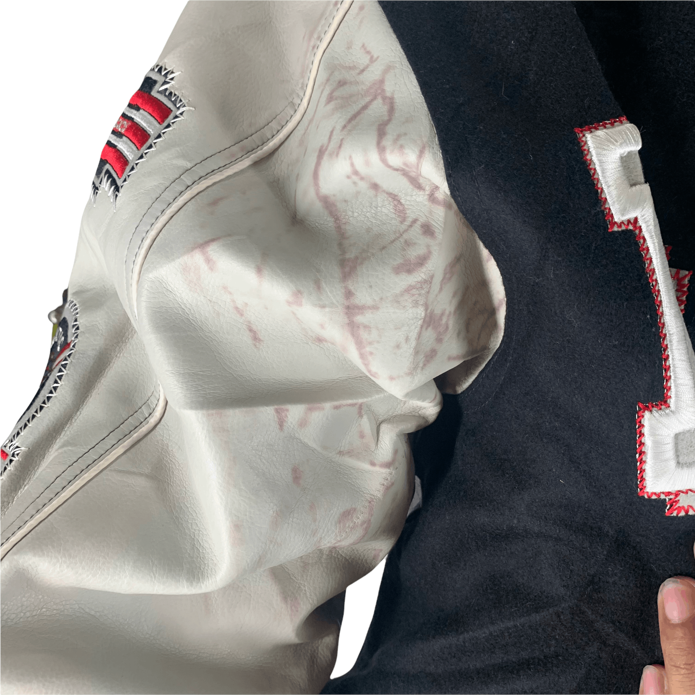 ジャケット・アウター Playerz69 TRASHED Playerz 69 Big Logo Varsity Leather Jacket #3547-112