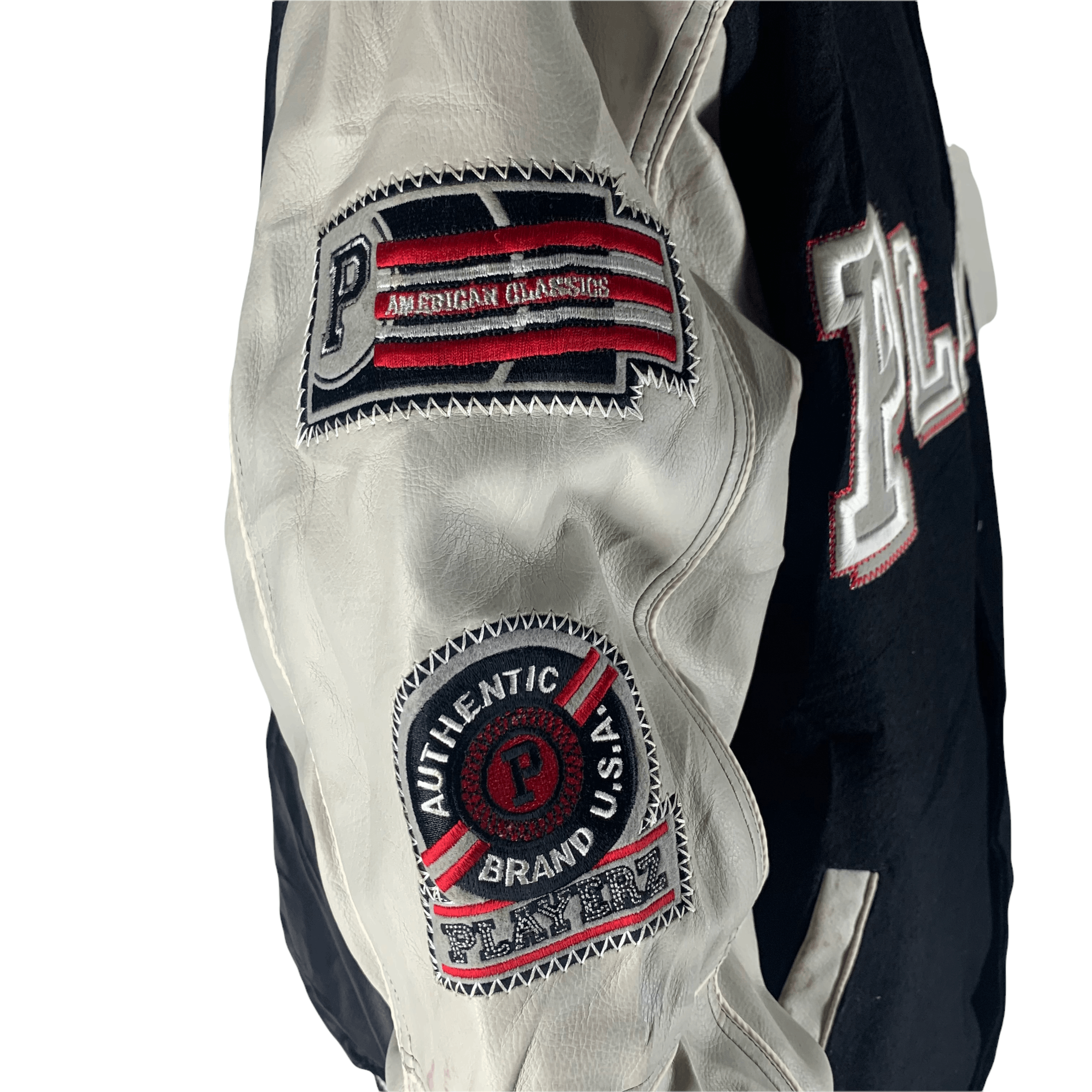 ジャケット・アウター Playerz69 TRASHED Playerz 69 Big Logo Varsity Leather Jacket #3547-112