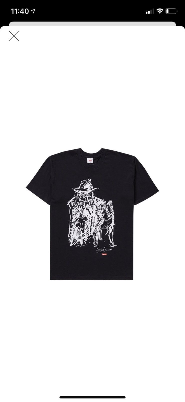 image of Supreme Yohji Scribble Portrait T-Shirt Tee in Black, Men's (Size Medium)