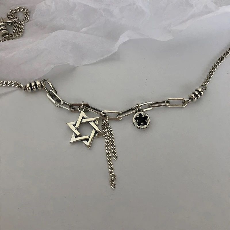 Jewelry Pentagram Thick Chain Silver Necklace Size ONE SIZE - 4 Thumbnail
