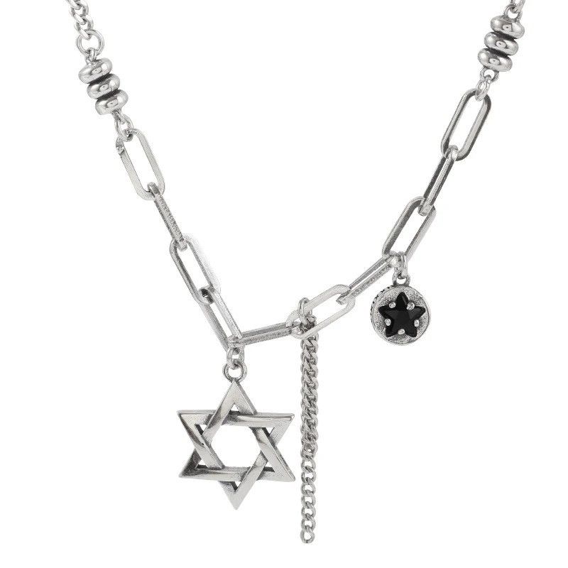 Jewelry Pentagram Thick Chain Silver Necklace Size ONE SIZE - 2 Thumbnail