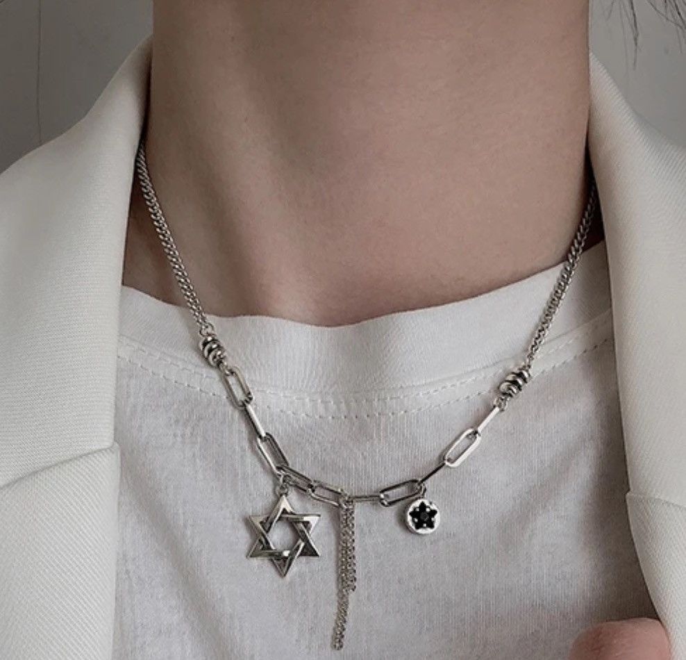 Jewelry Pentagram Thick Chain Silver Necklace Size ONE SIZE - 1 Thumbnail